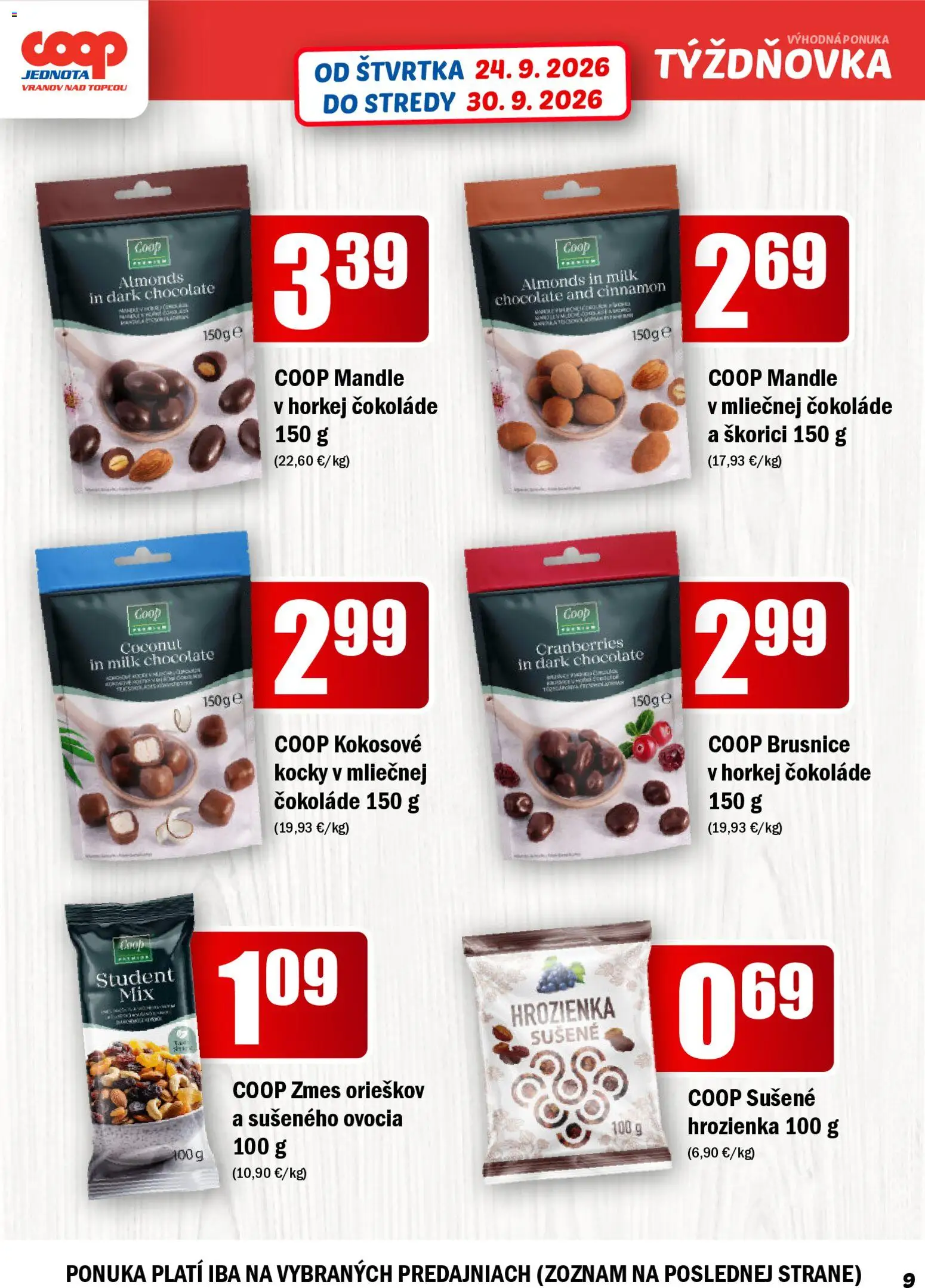 Náhľad COOP Jednota letáku platného od 24.09.2026 - Brusnice, Mandle, Hrozienka