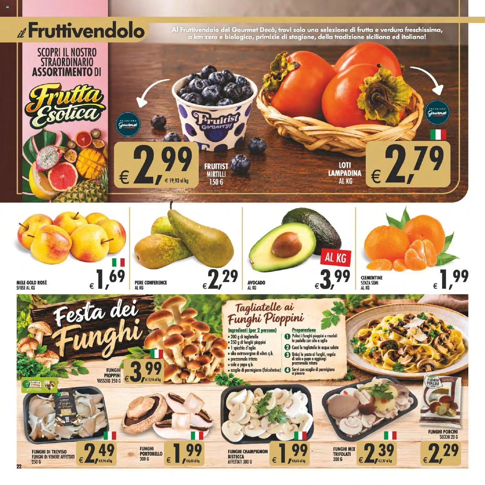Anteprima dell'opuscolo Decò volantino Gourmet Sicilia dal negozio Decò valido da 23/10/2026 - Avocado, Tagliatelle, Frutta, Pepe, Mirtilli, Mele, Ingredienti, Forcine