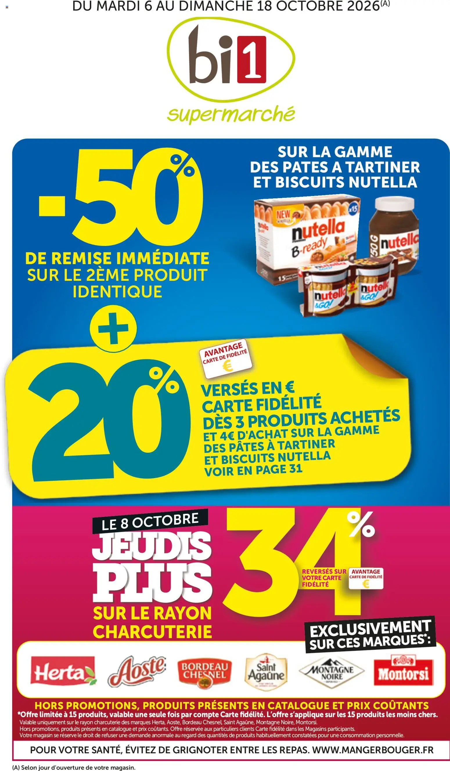 Prévisualisation de bi1 catalogue du magasin bi1 formulaire valide 06/10/2026 - Charcuterie, Nutella, Pâtes, Biscuits, Saint Agaune
