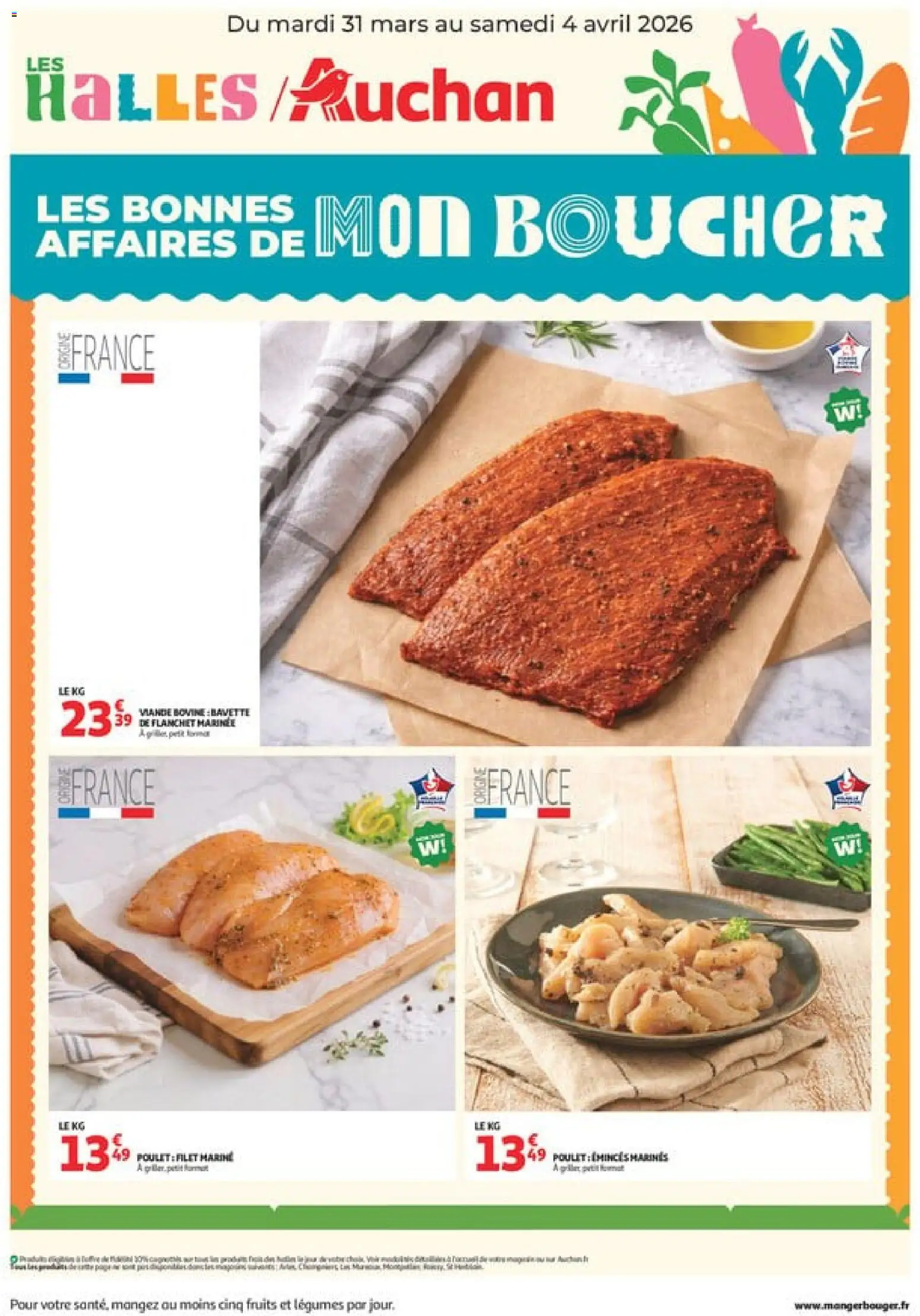 Prévisualisation de Auchan - Mon boucher du magasin Auchan formulaire valide 31/03/2026 - Poulet, Fruits, Viande, Bavette, Viande bovine, Bavette de flanchet, Viande bovine bavette