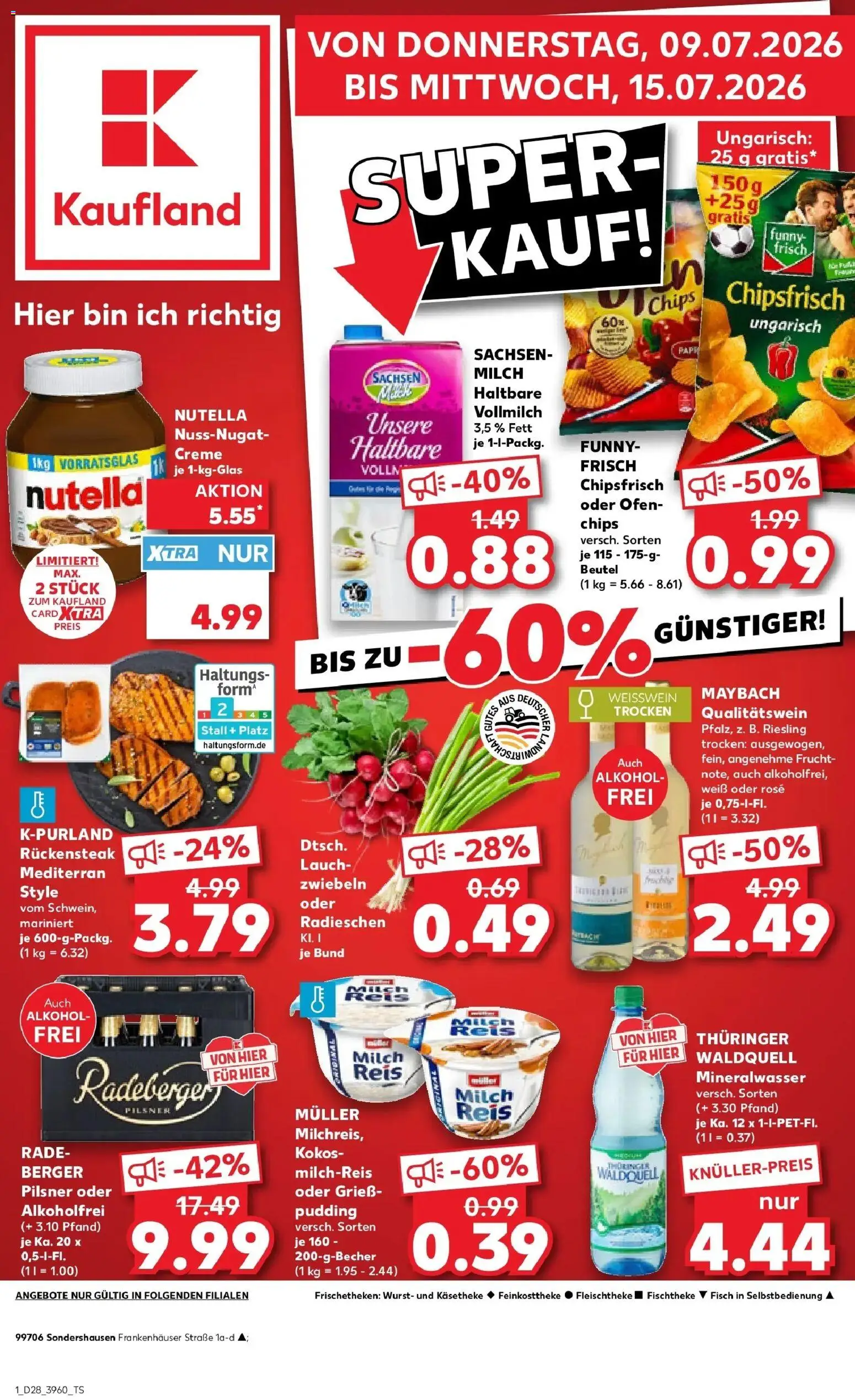 Vorschau von dem Prospekt des Geschäftes Kaufland, gültig ab dem 09.07.2026 - Mineralwasser, Milch, Ofen, Reis, Weißwein, Creme, Grieß, Zwiebeln