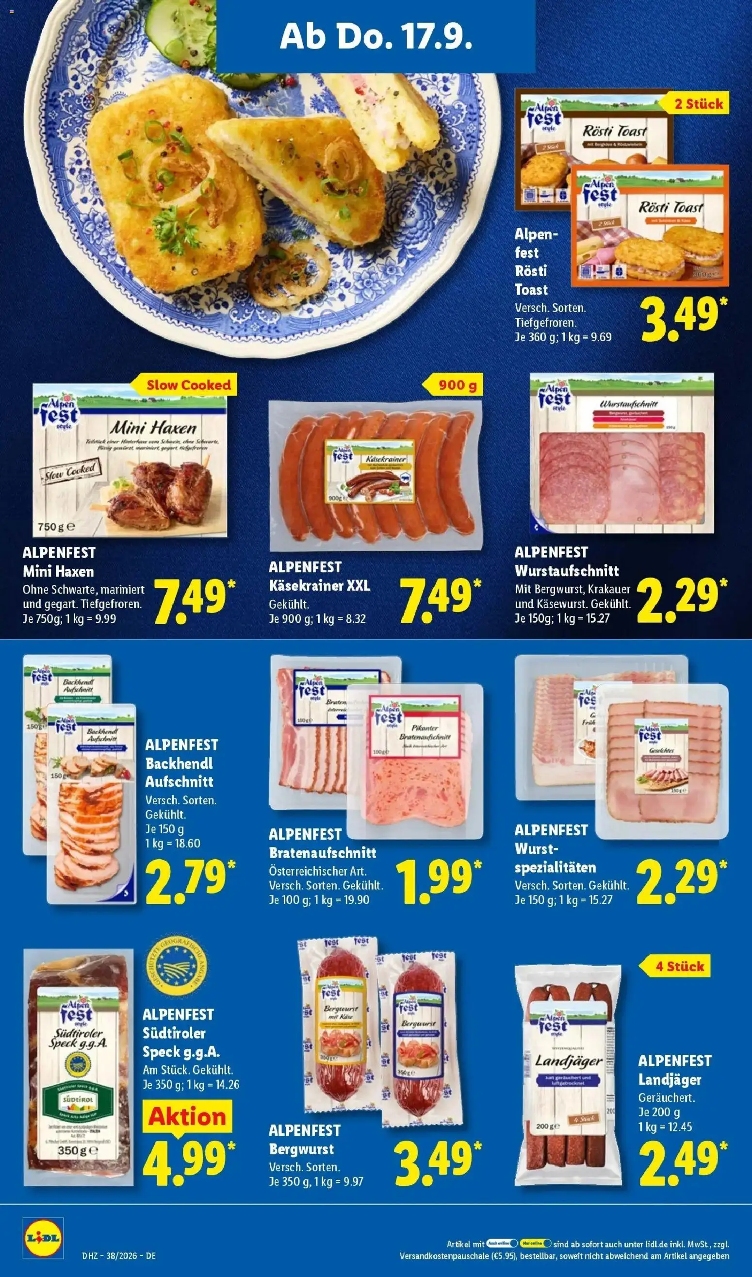Vorschau von dem Prospekt des Geschäftes Lidl, gültig ab dem 14.09.2026 - Käse, Wurst, Toast, Käsekrainer, Spezialitäten