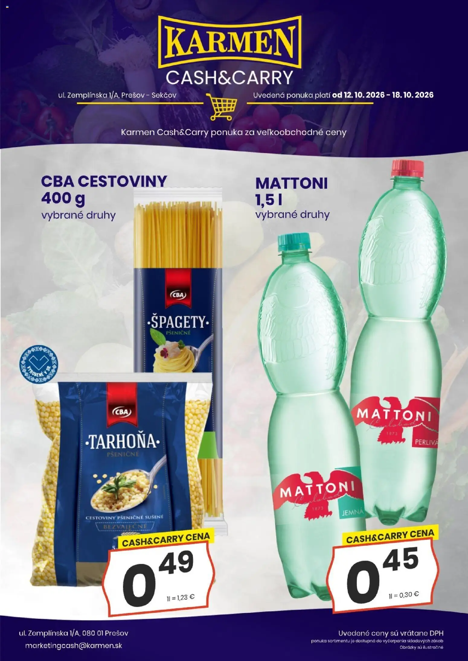 Náhľad KARMEN CBA letáku platného od 12.10.2026 - Cestoviny, Mattoni