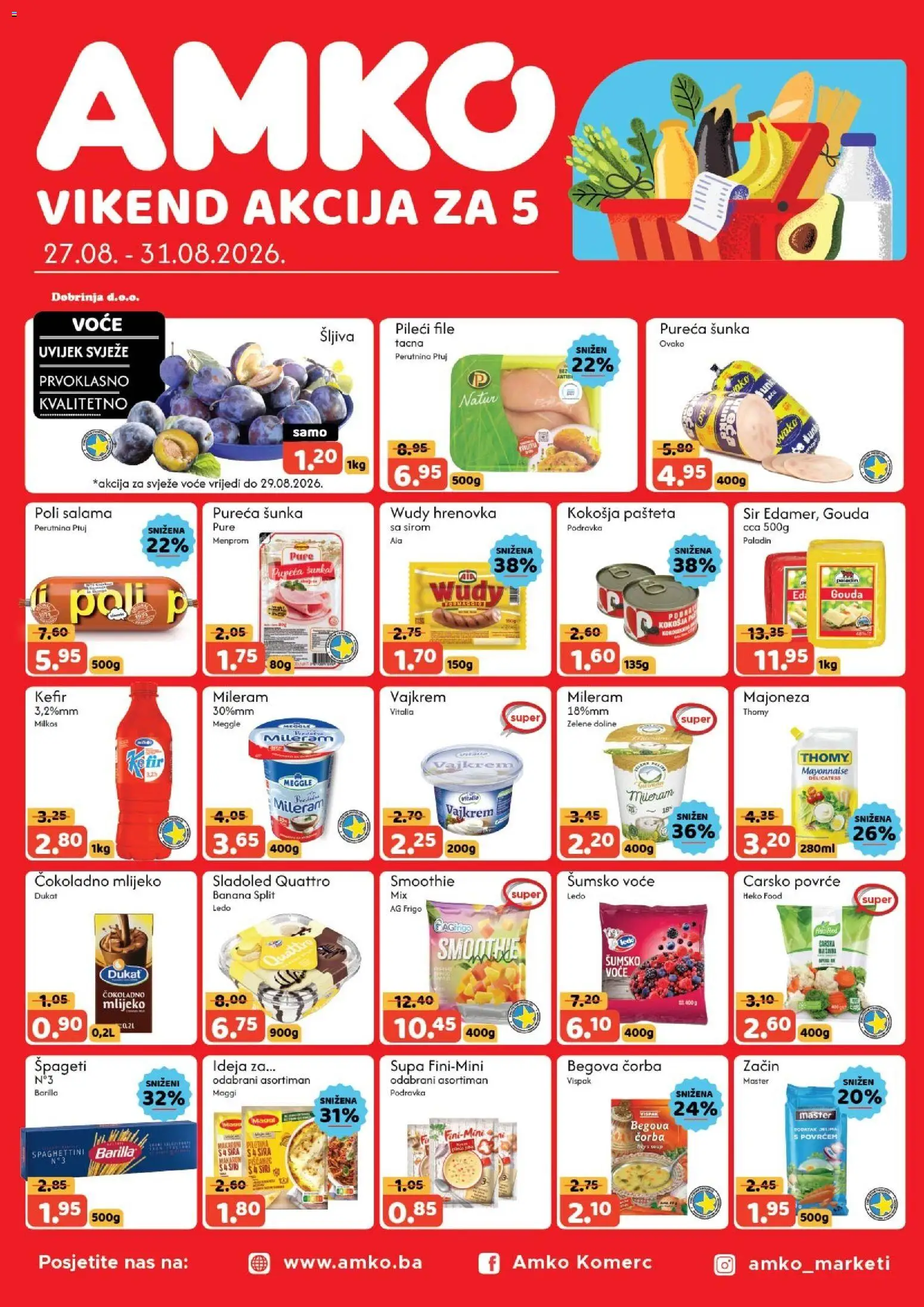 Pregled letka AMKO Vikend akcije trgovine AMKO vrijedi od 27.08.2026