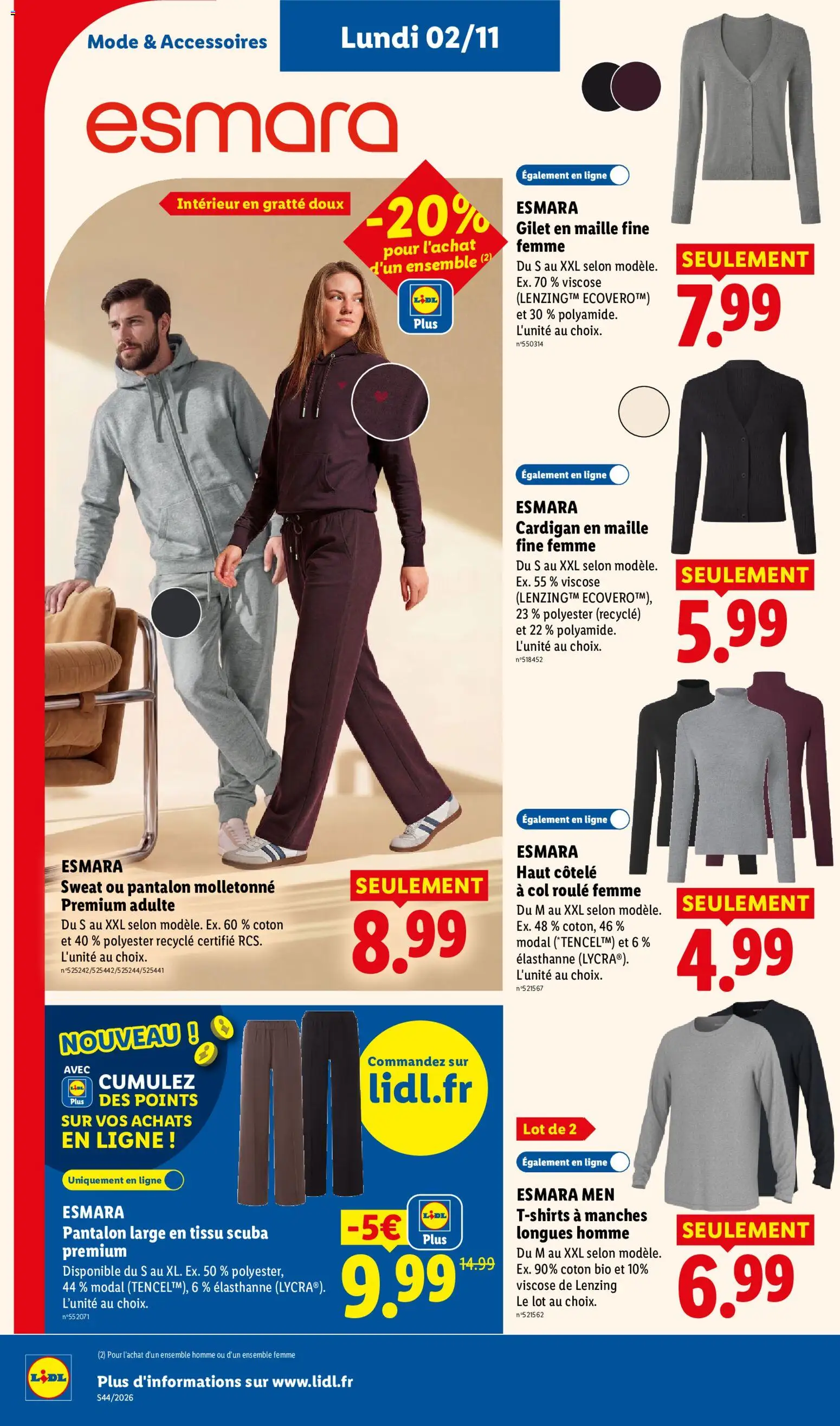 Prévisualisation de LIDL catalogue du magasin LIDL formulaire valide 29/10/2026 - Cardigan, Pantalon, Gilet, Coton, Esmara pantalon, T-shirt, Esmara cardigan en maille