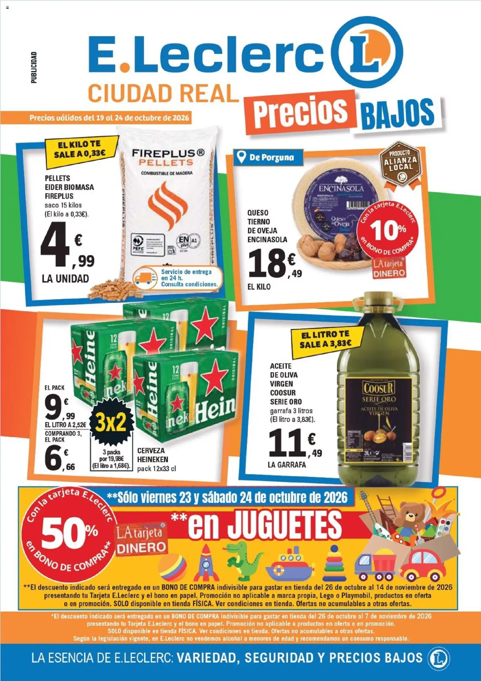 Vista previa del folleto de la tienda E.Leclerc válido desde el 19/10/2026 - LEGO, Aceite de oliva, Juguetes, Té, Queso, Aceite, Heineken, Queso de oveja