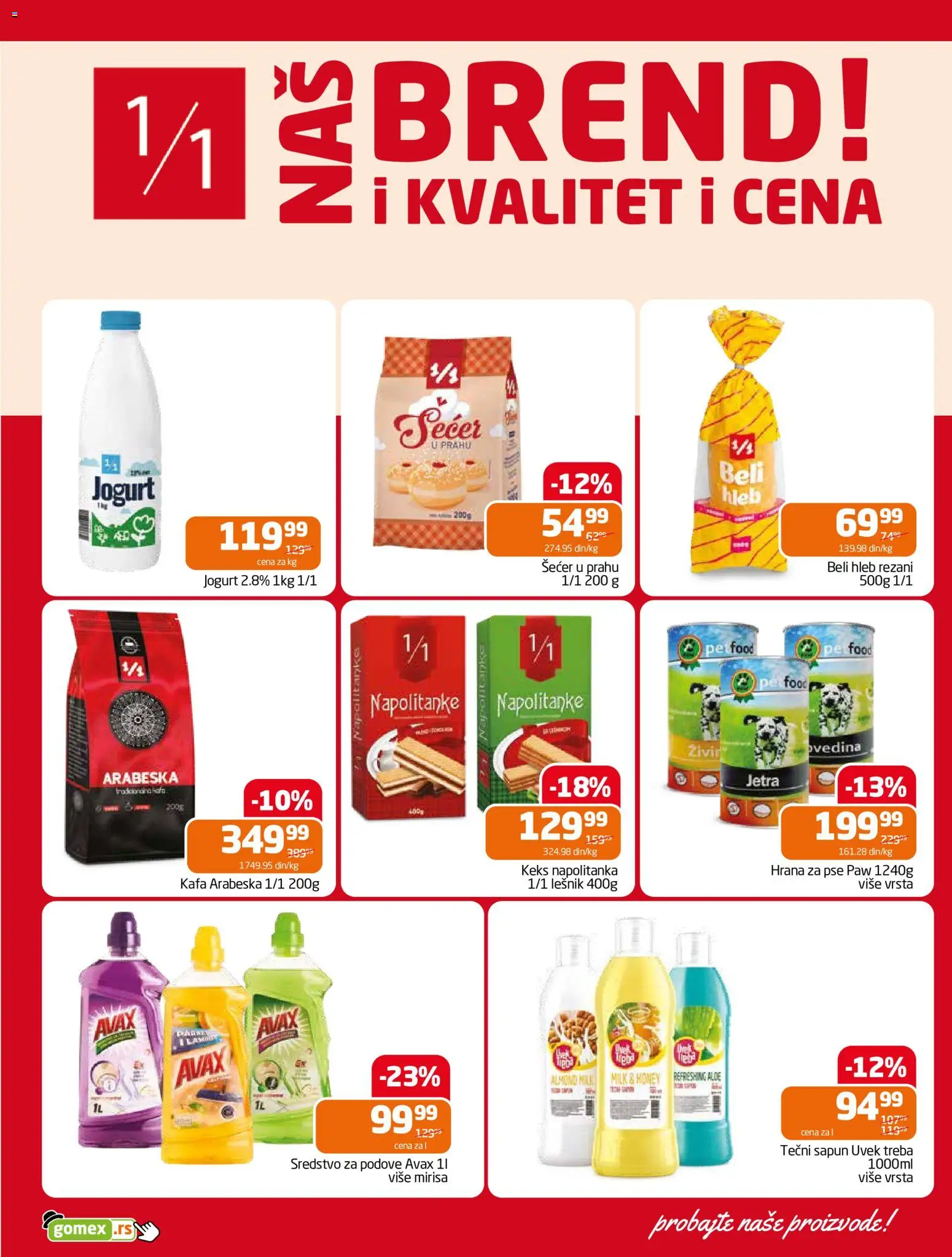 Pregled Gomex kataloga - važi od 24.06.2026 - Kafa, Hrana za pse, Lešnik, Keks, Hleb, Šećer, Jogurt, Sapun