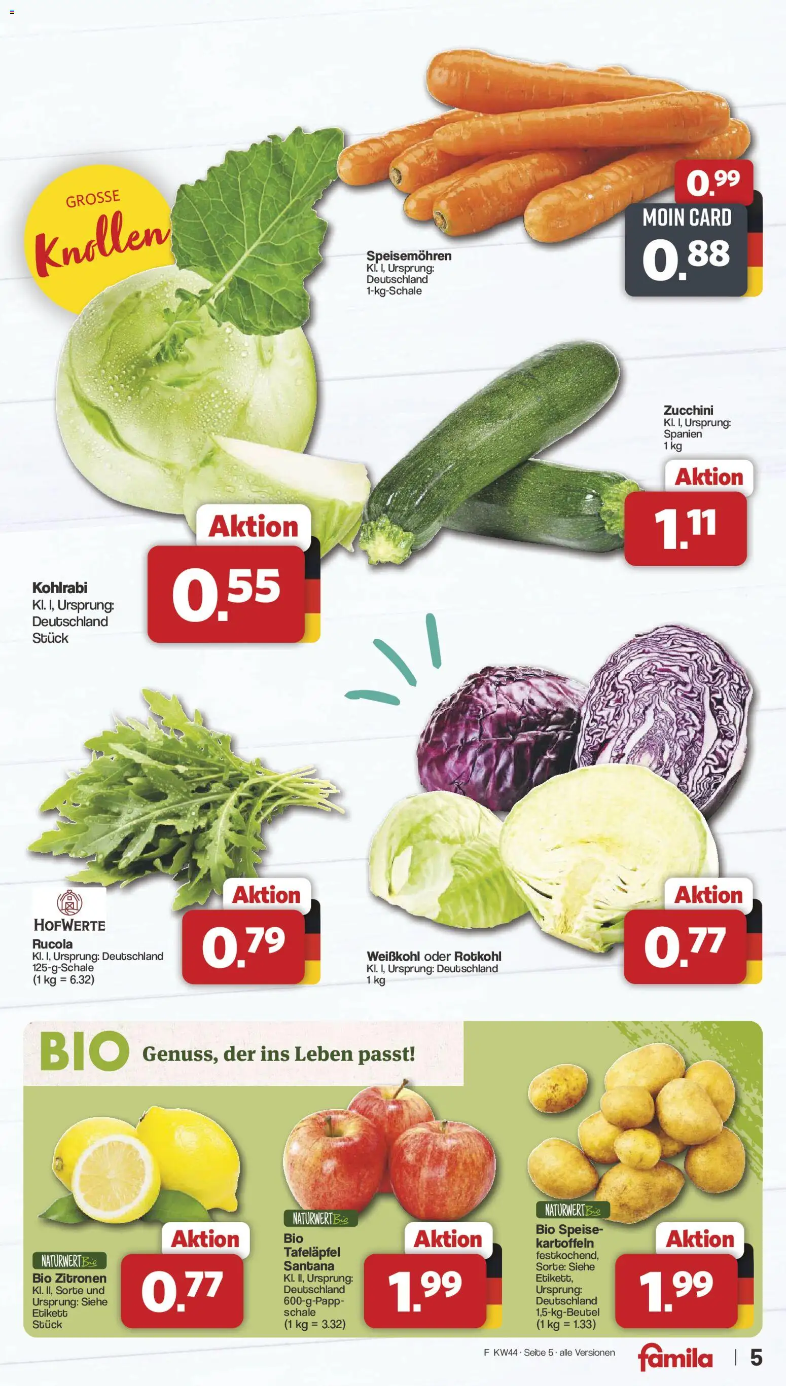 Vorschau von dem Prospekt des Geschäftes Famila Nordwest, gültig ab dem 26.10.2026 - Zucchini, Kohlrabi, Rucola, Rotkohl, Zitronen, Kartoffeln