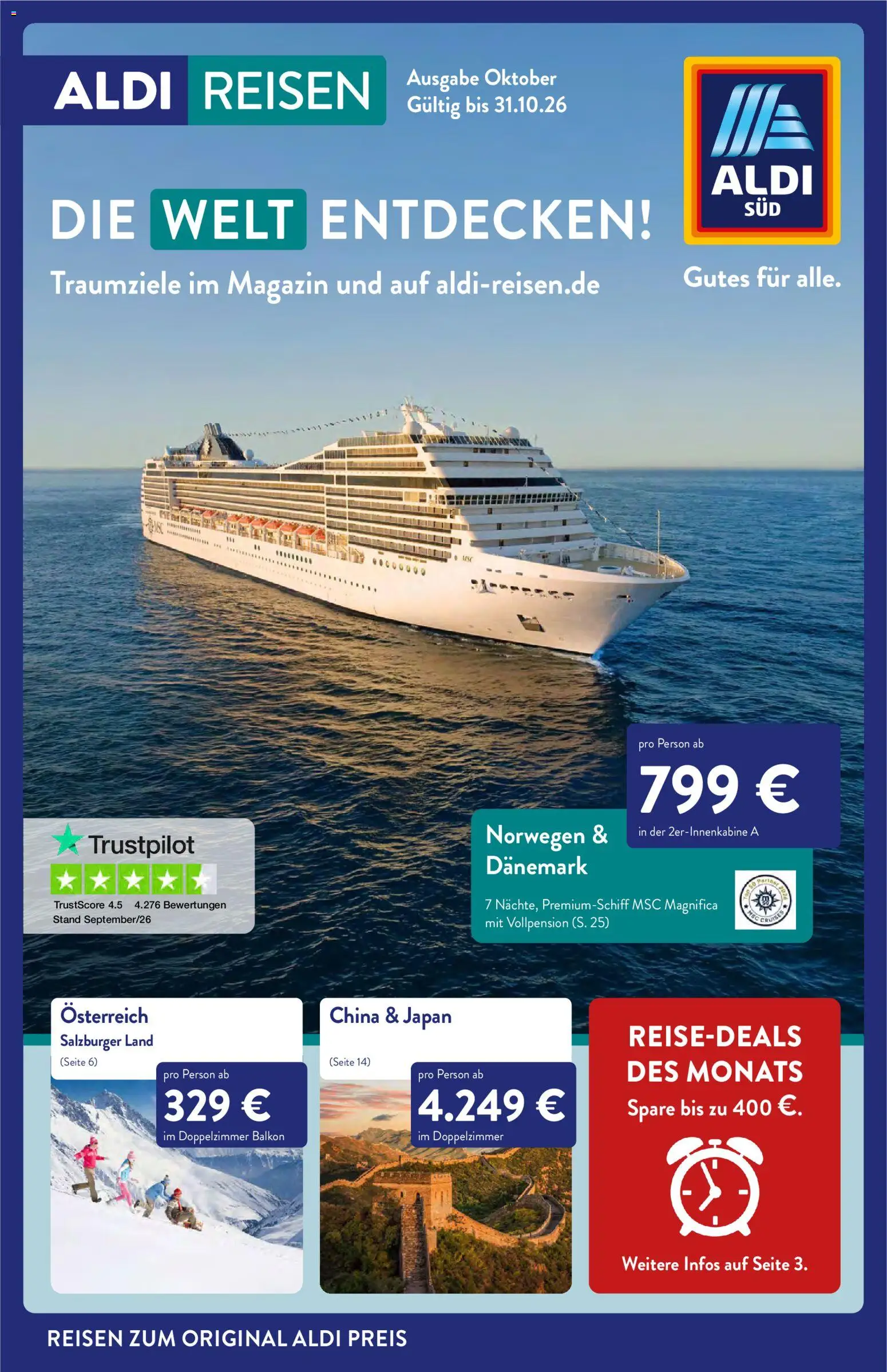 Vorschau von dem Prospekt des Geschäftes Aldi Reisen, gültig ab dem 01.10.2026 - Magazin