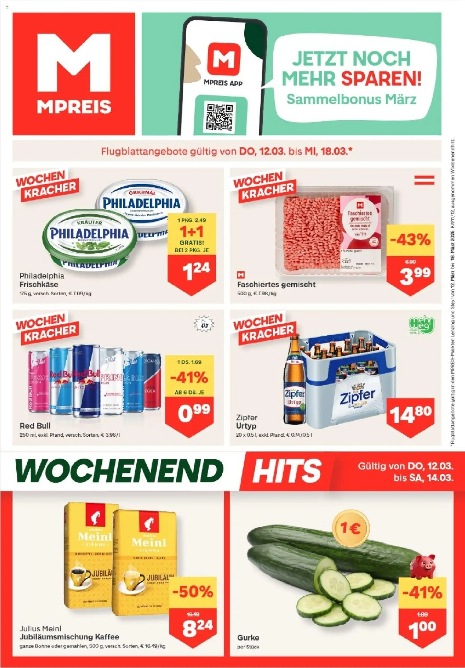 Vorschau der Angebote: MPREIS MPREIS Lenzing gültig ab 12.03.2026 - Kaffee, Gurke, Bohne