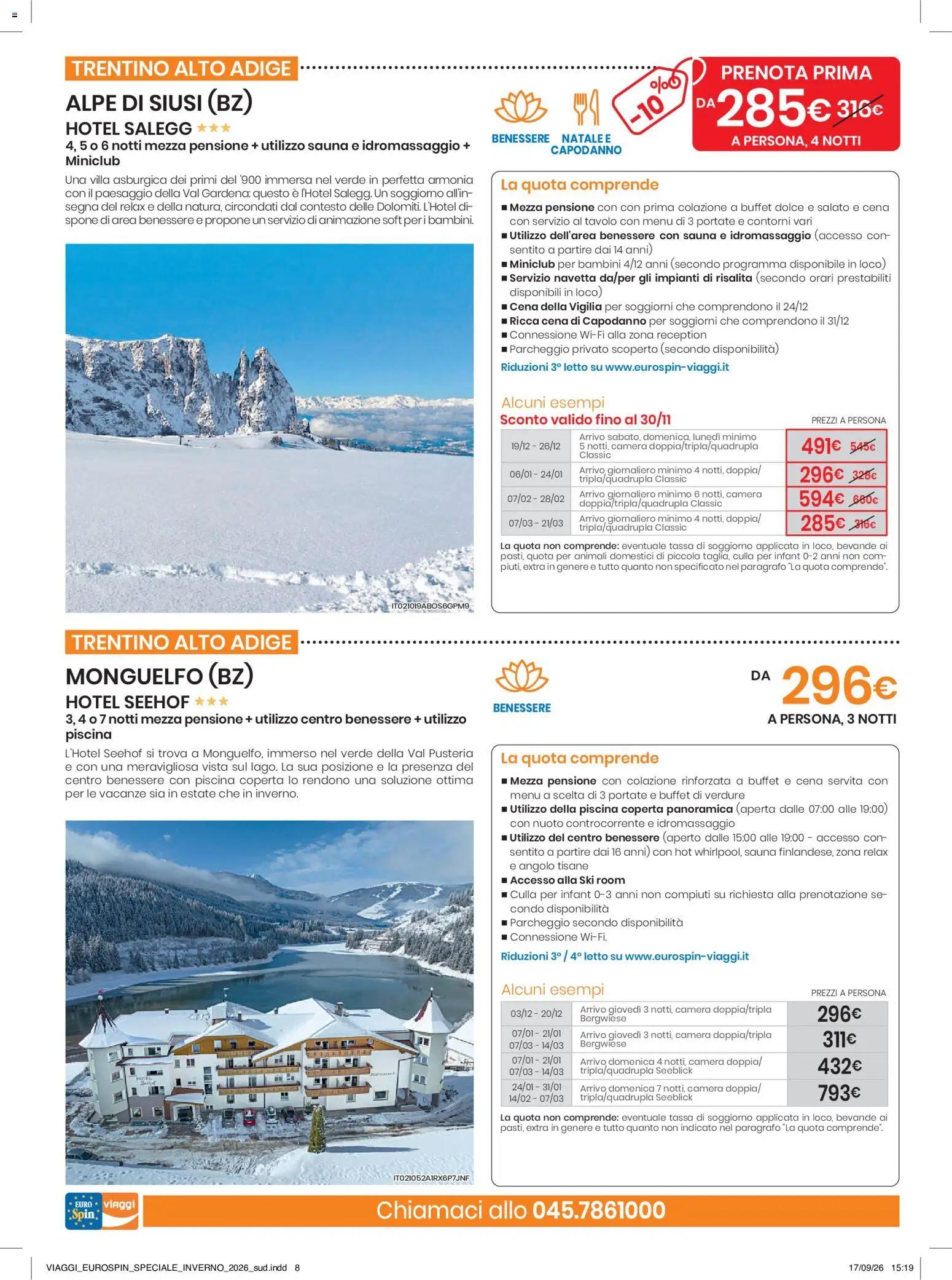 Anteprima dell'opuscolo Eurospin volantino Viaggi Sud dal negozio Eurospin valido da 17/09/2026 - Piscina, Letto, Verdure, Tavolo, Culla, Contorni, Coperta, Bevande