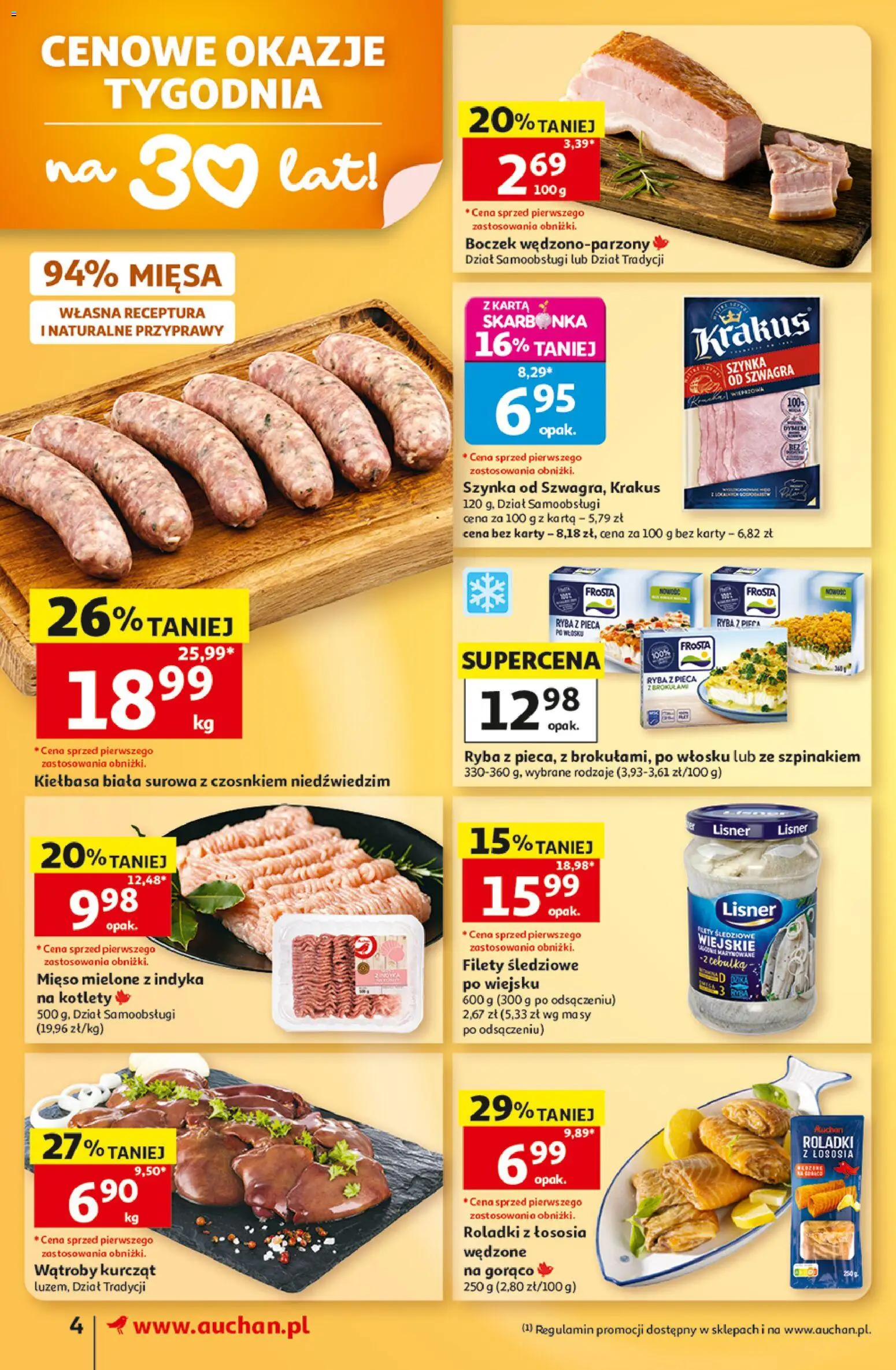 Pogląd gazetki "Auchan gazetka" ze sklepu Auchan ważnej od 15.10.2026 - Przyprawy, Kiełbasa, Karta, Mięso mielone, Szynka, Boczek, Kotlety, Mięso mielone z indyka