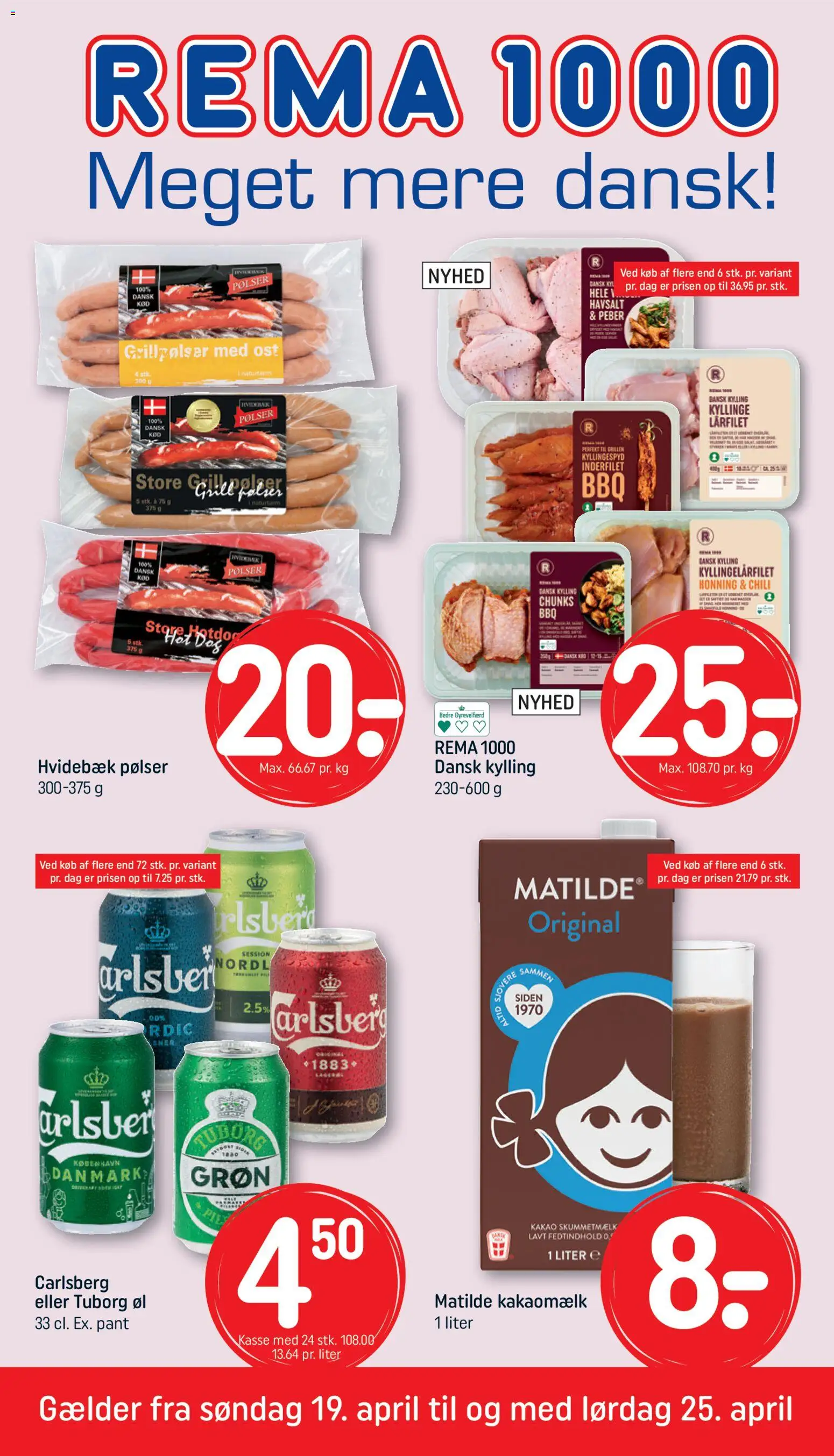 Eksempel på tilbudsavis Rema 1000 - Tilbudsavis uge 17 fra butik Rema 1000 gyldig fra 19/04/2026 - Øl, Chili, Kakao, Honning, Pølser, Peber, Kakaomælk, Grillpølser