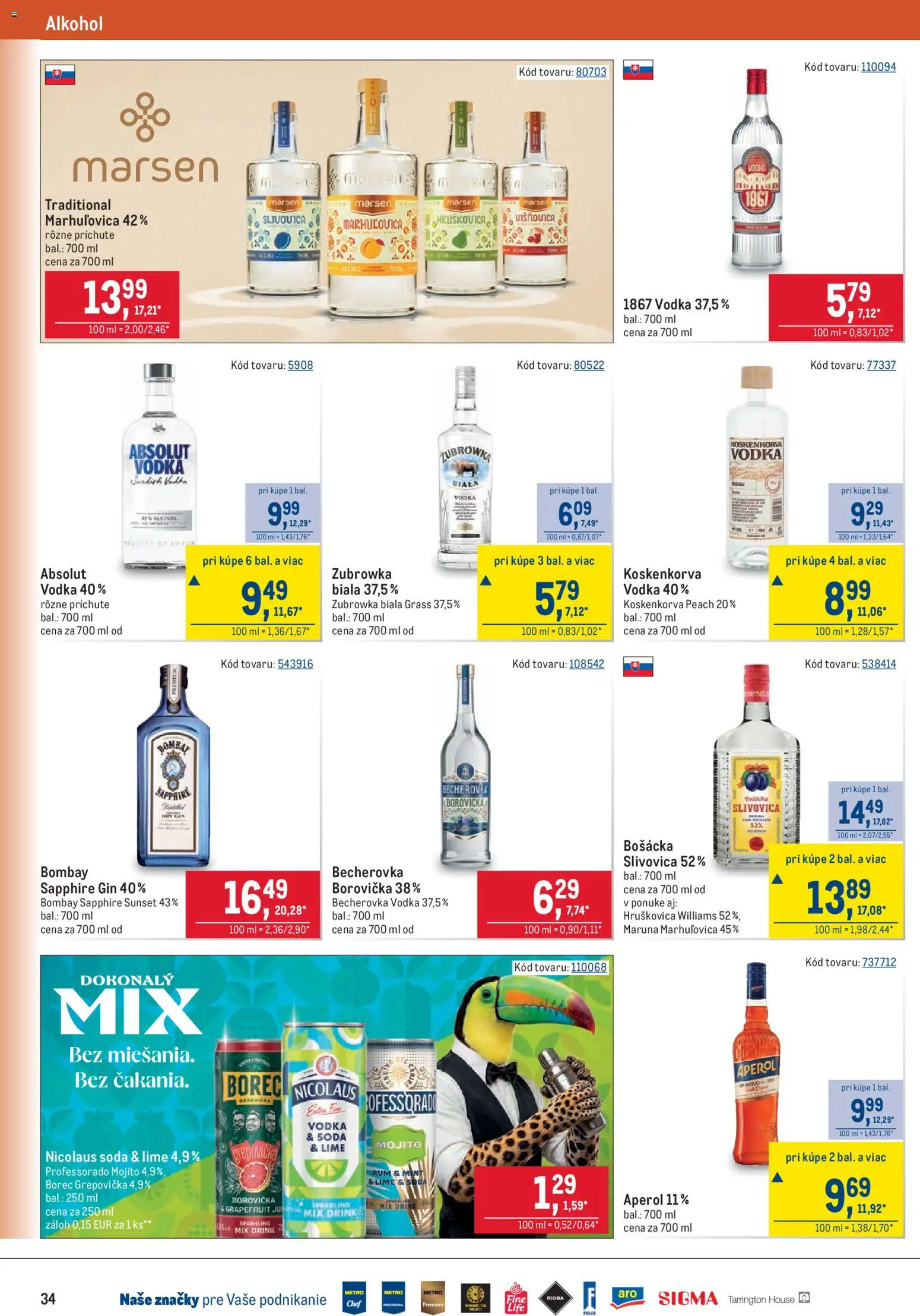 Náhľad Metro letáku platného od 09.09.2026 - Alkohol, Rum, Aperol, Vodka, Gin, Slivovica, Grapefruit, Hruškovica