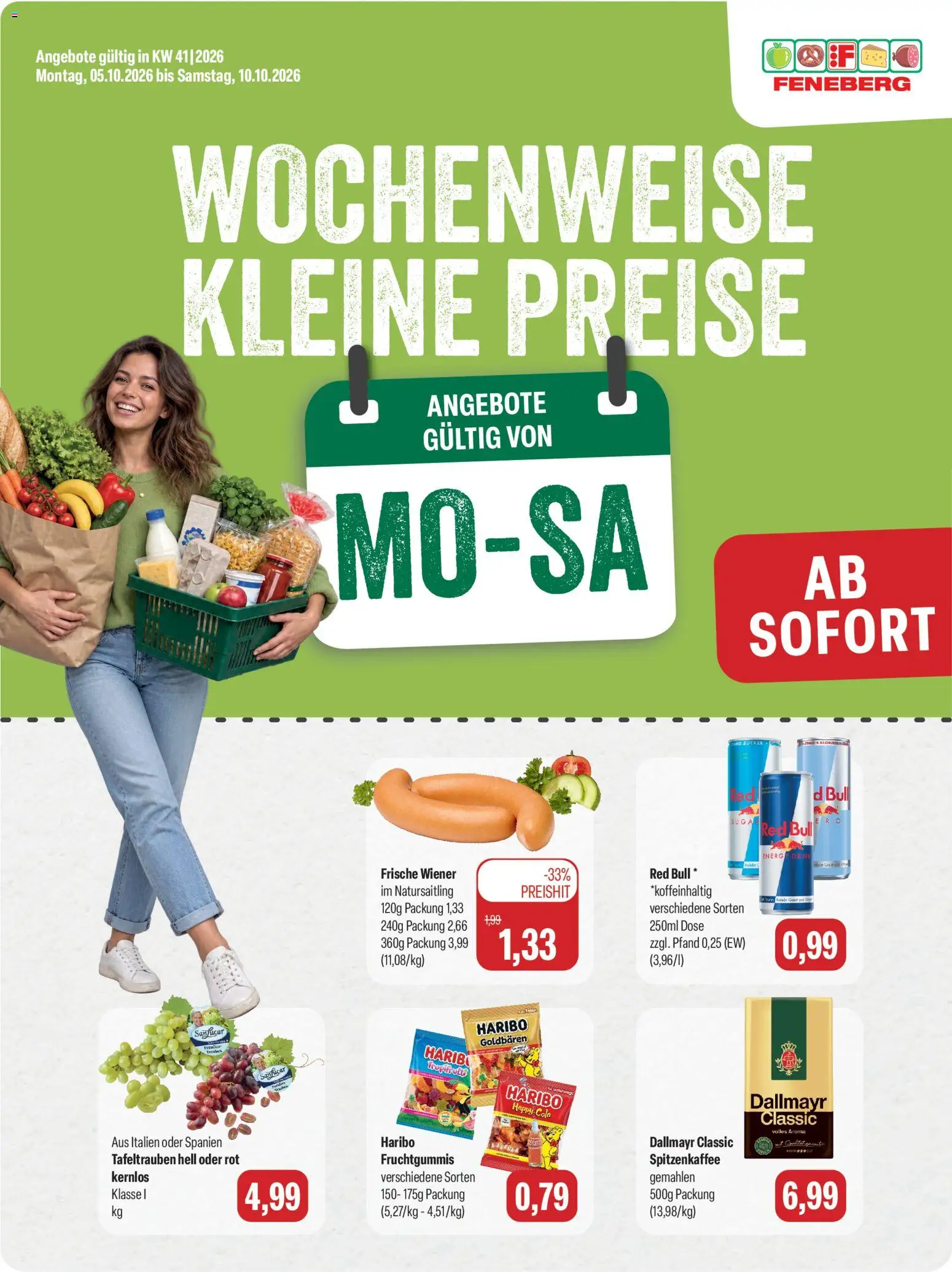 Vorschau von dem Prospekt des Geschäftes Feneberg, gültig ab dem 05.10.2026 - Red bull, Haribo, Cola, Dallmayr, Zucker
