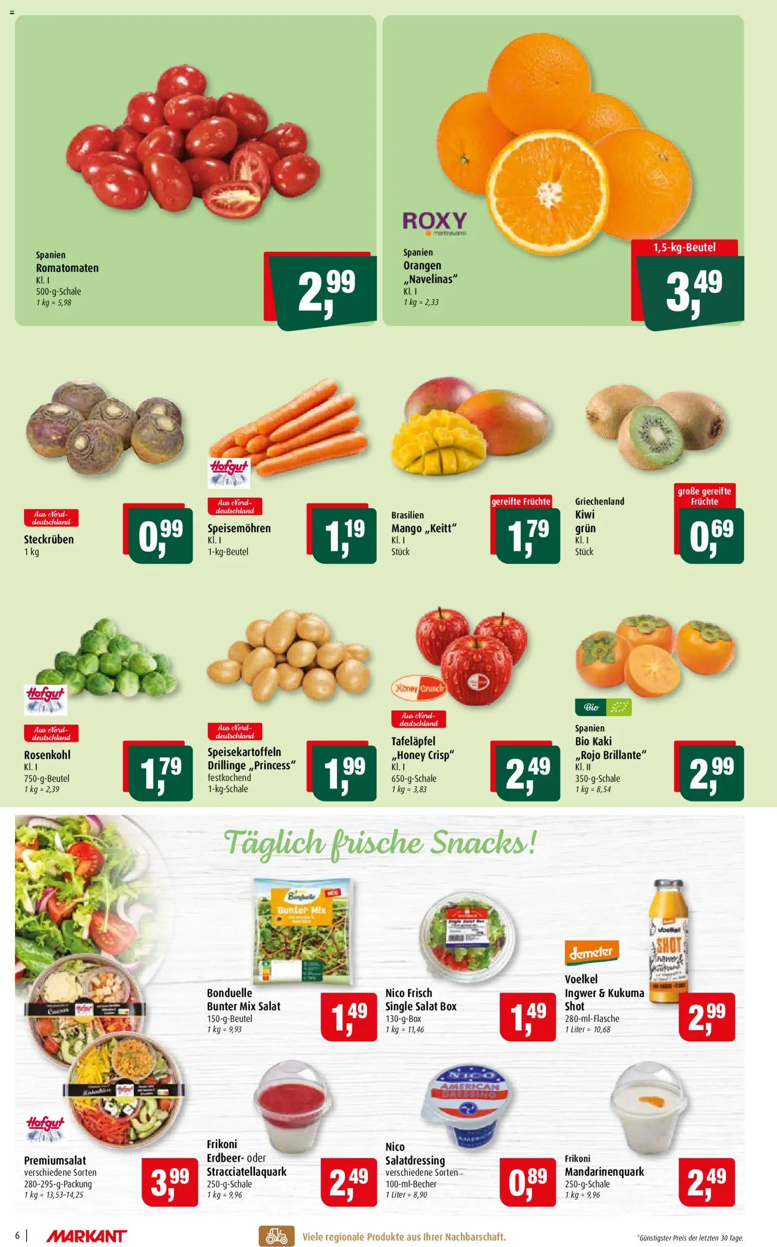 Vorschau von dem Prospekt des Geschäftes Markant, gültig ab dem 02.11.2026 - Mango, Kiwi, Salat, Quark, Box, Dressing, Mandarinen, Orangen