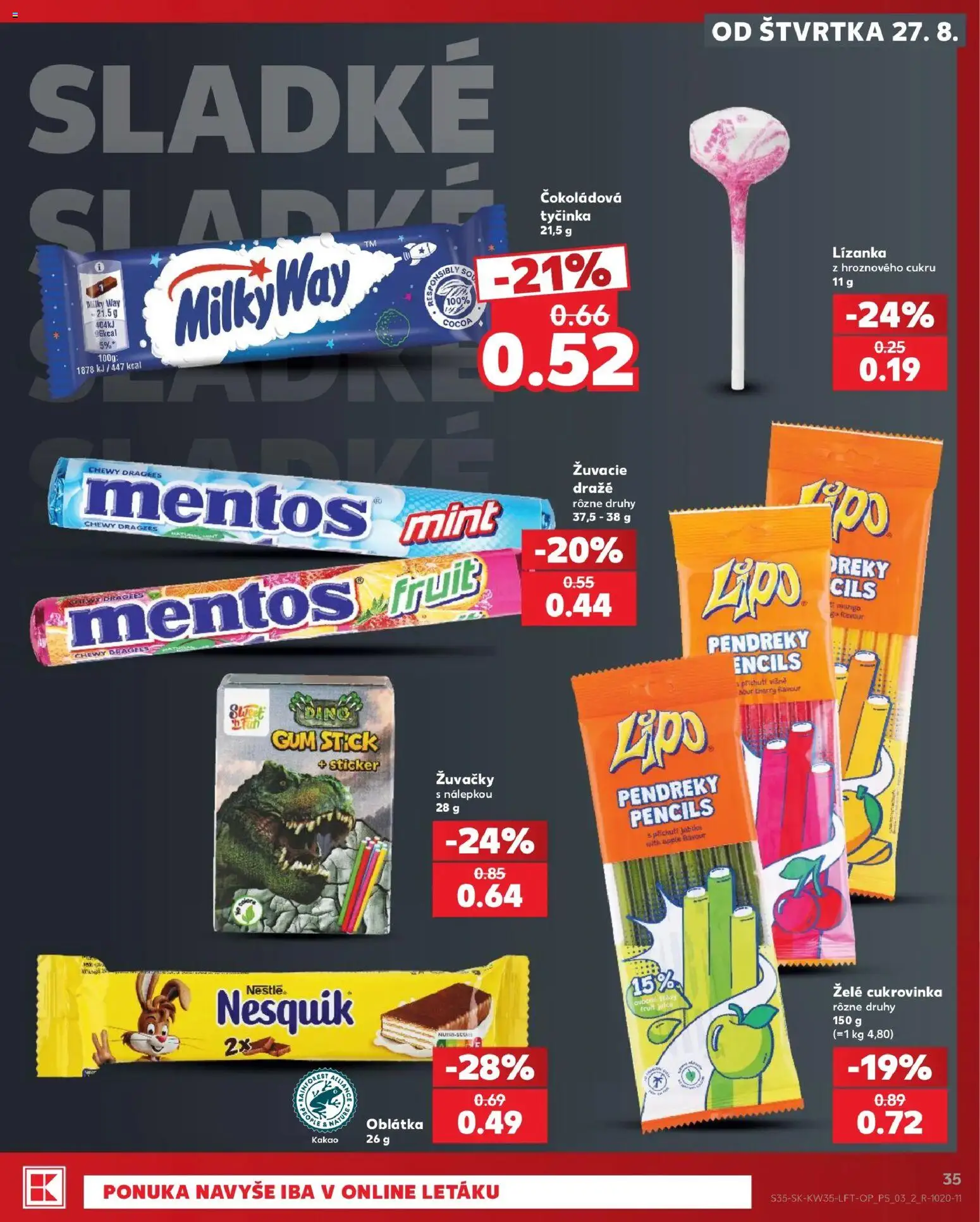 Náhľad Kaufland letáku platného od 27.08.2026 - Apple, Kakao, Nesquik, Žuvačky, Višne, Čokoládová tyčinka