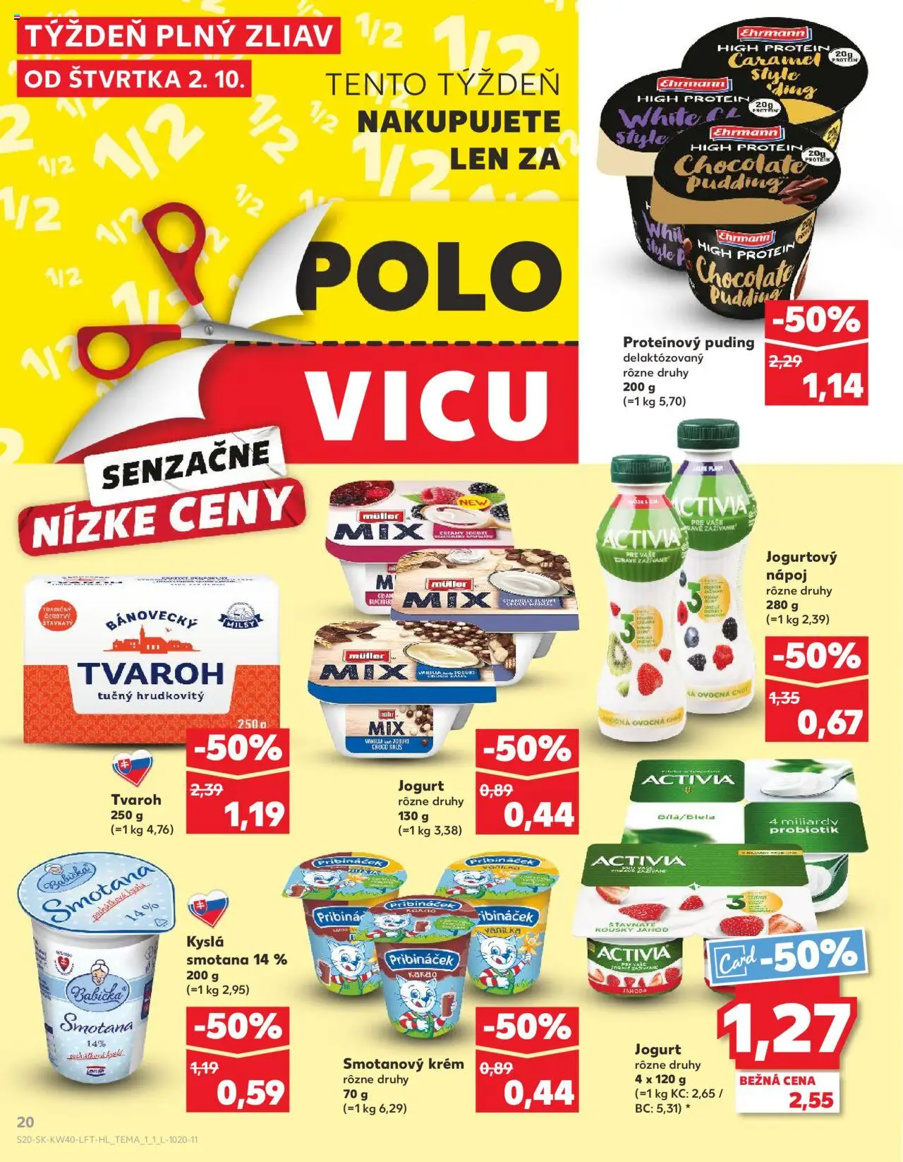 Náhľad Kaufland letáku platného od 02.10.2025 - Protein, Tvaroh, Puding, Kyslá smotana, Jogurt, Vanilka, Krém, Proteínový puding