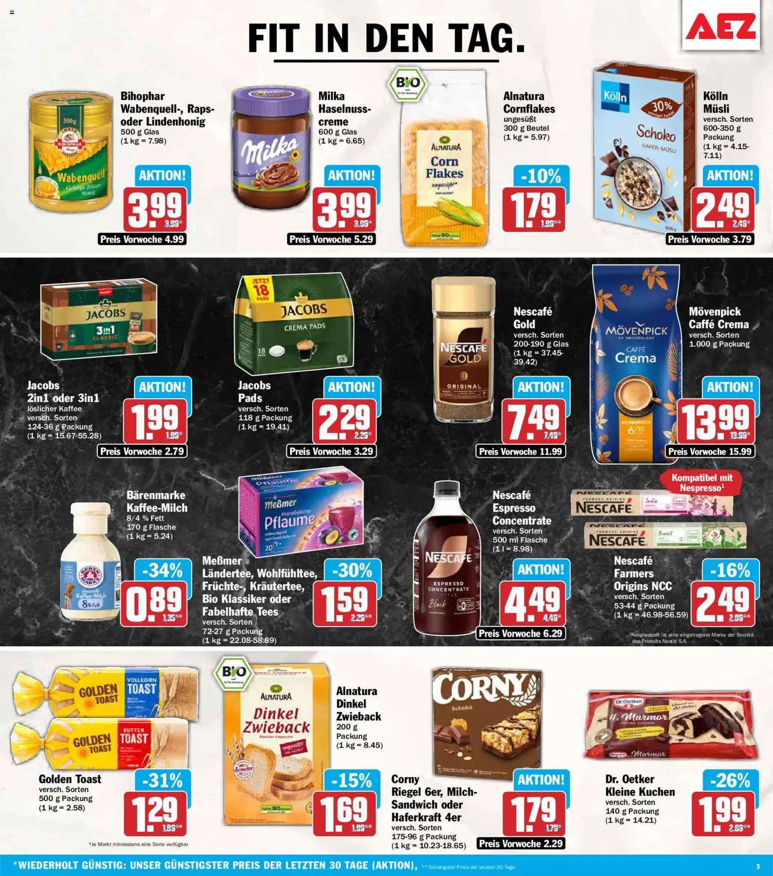 Vorschau von dem Prospekt des Geschäftes AEZ, gültig ab dem 26.10.2026 - Kaffee, Kuchen, Milka, Toast, Creme, Messmer, Kolln, Musli