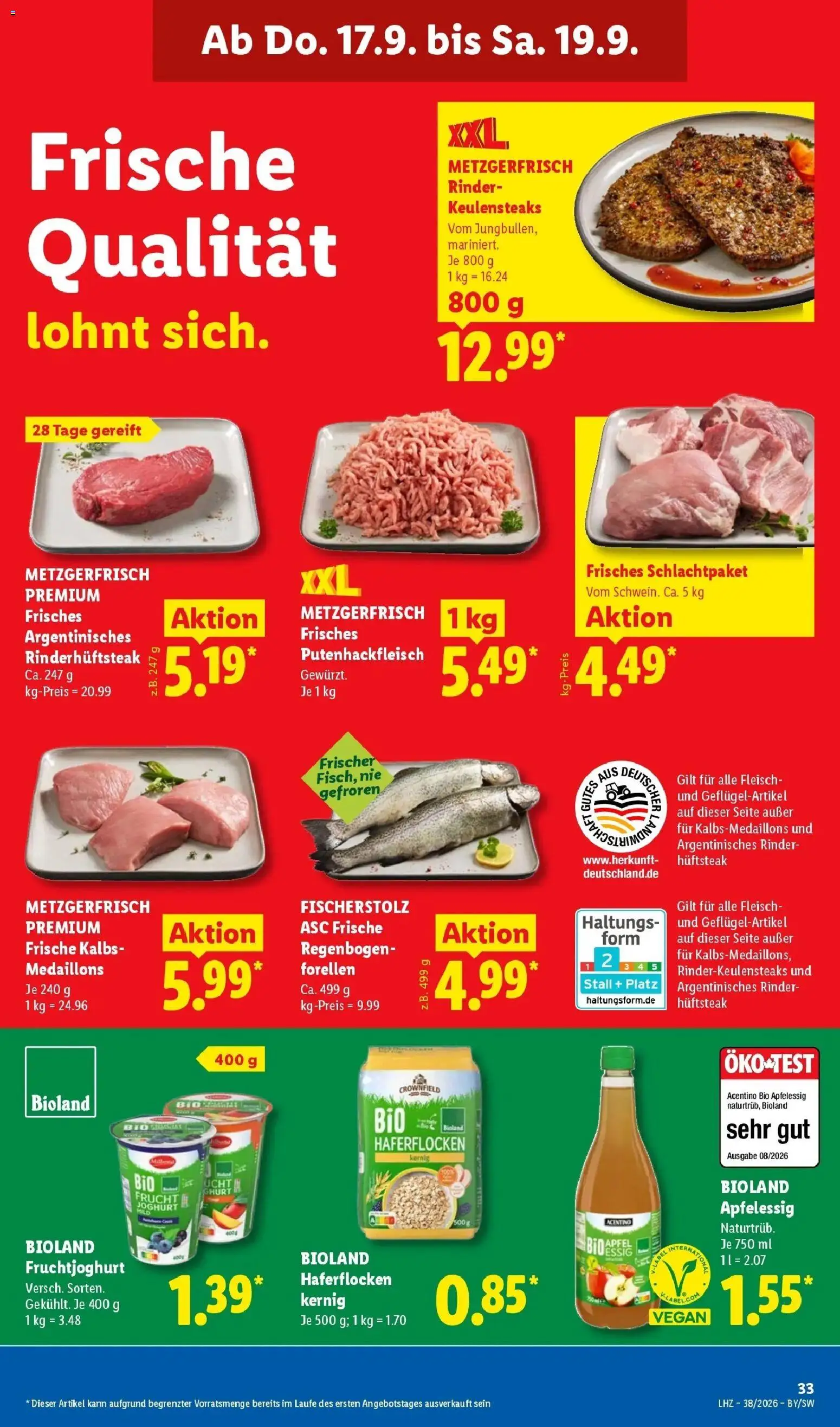 Vorschau von dem Prospekt des Geschäftes Lidl, gültig ab dem 14.09.2026 - Apple, Steak, Joghurt, Fleisch, Fruchtjoghurt