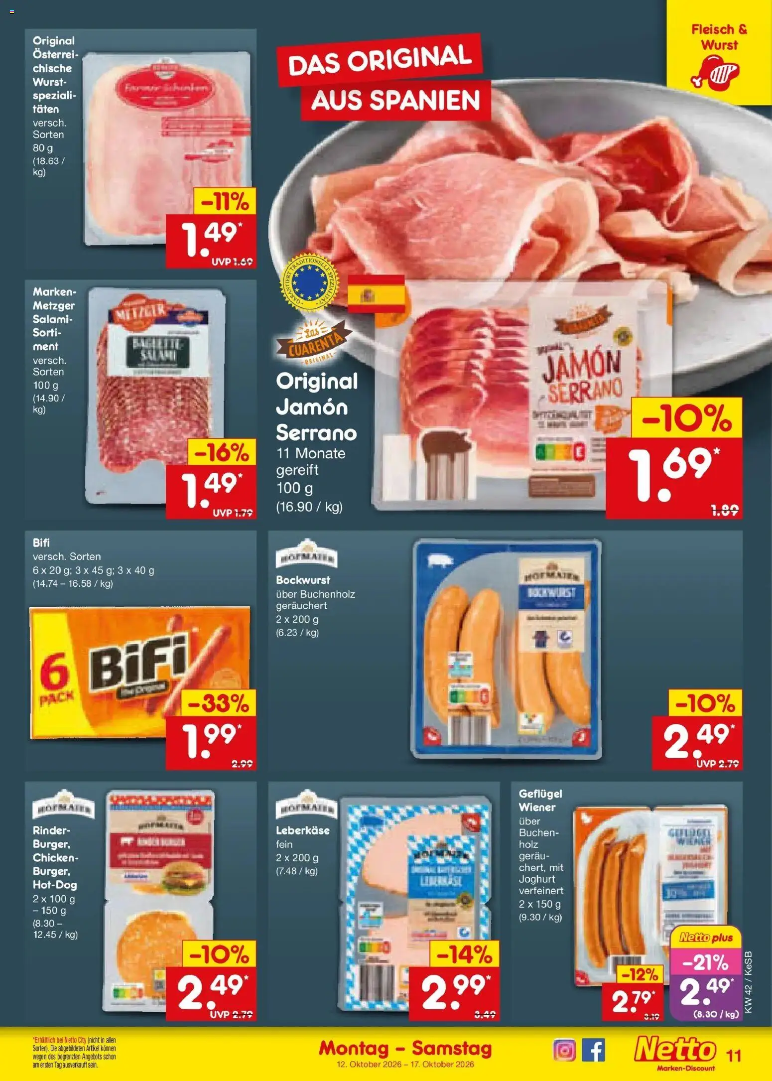 Vorschau von dem Prospekt des Geschäftes Netto Marken-Discount, gültig ab dem 12.10.2026 - Wurst, Joghurt, Fleisch, Salami, Bockwurst, Bifi, Leberkase