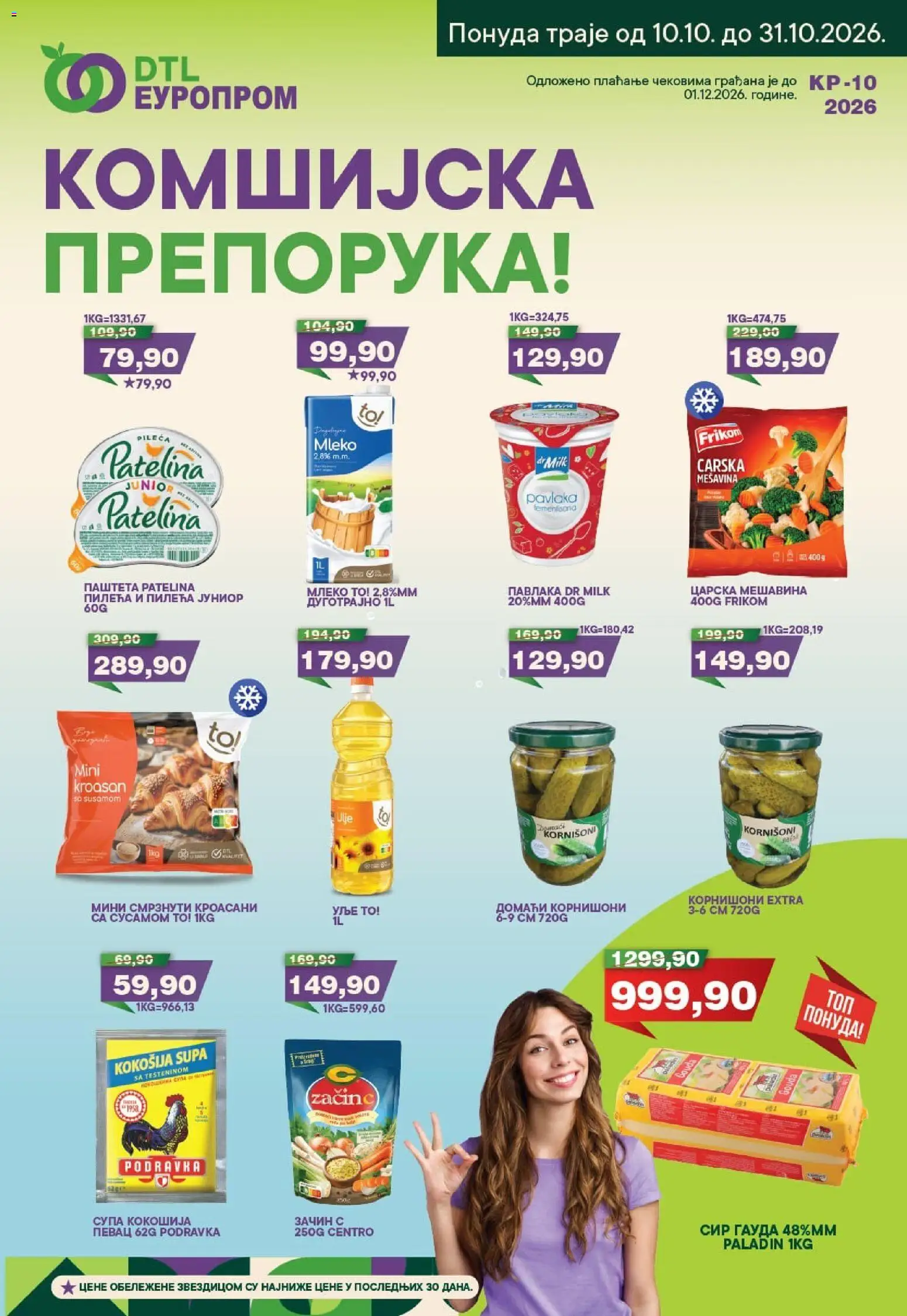 Pregled Europrom kataloga - važi od 10.10.2026 - So, Pavlaka, Podravka, Mleko, Ulje, Kroasan, Gouda, Kornišoni