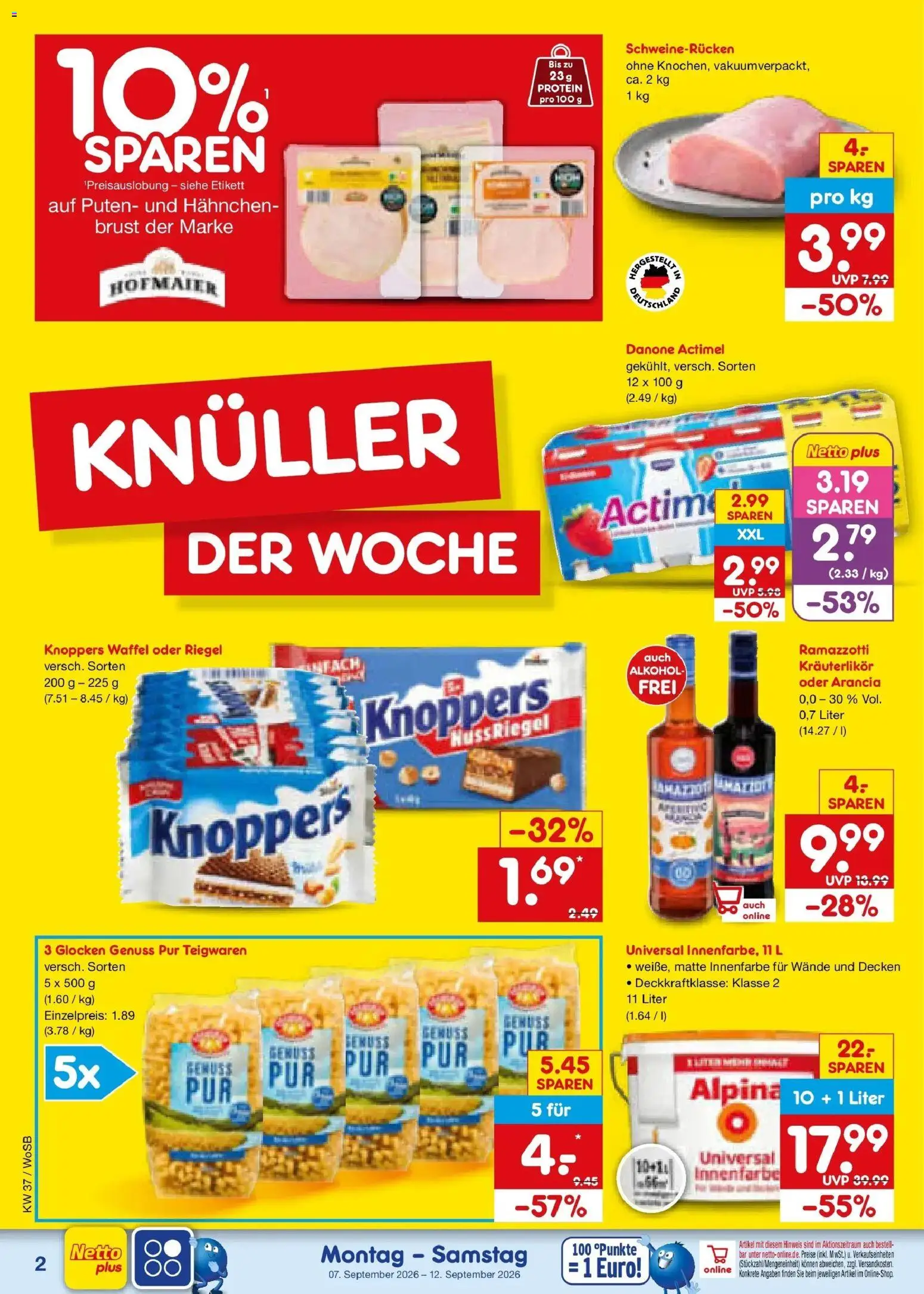 Vorschau von dem Prospekt des Geschäftes Netto Marken-Discount, gültig ab dem 07.09.2026 - Alkohol, Ramazzotti, Actimel, Knoppers, Schweinerucken, Hahnchen
