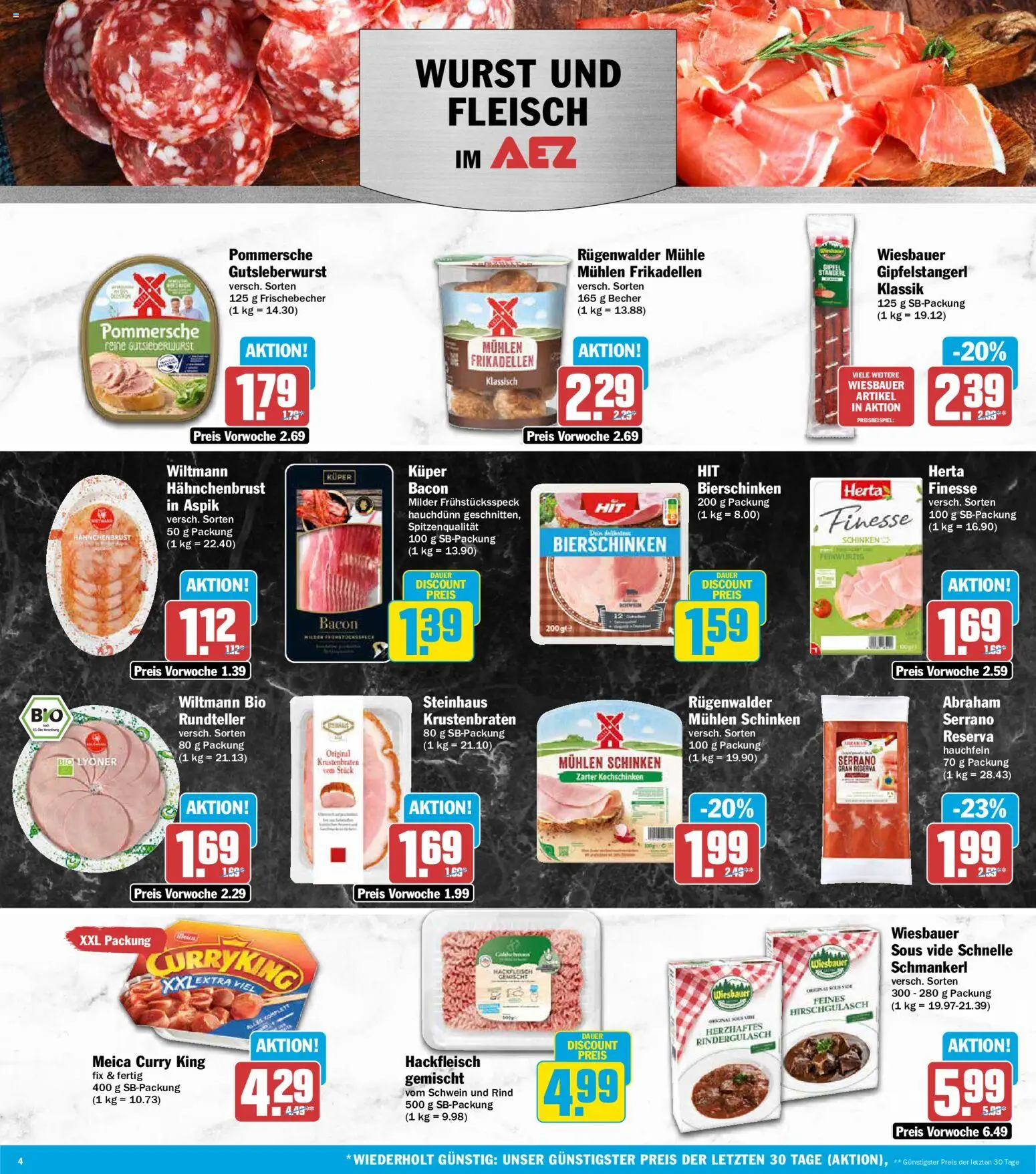 Vorschau von dem Prospekt des Geschäftes AEZ, gültig ab dem 26.10.2026 - Wurst, Fleisch, Hackfleisch, Mühle, Schinken, Meica, Herta finesse, Hahnchenbrust