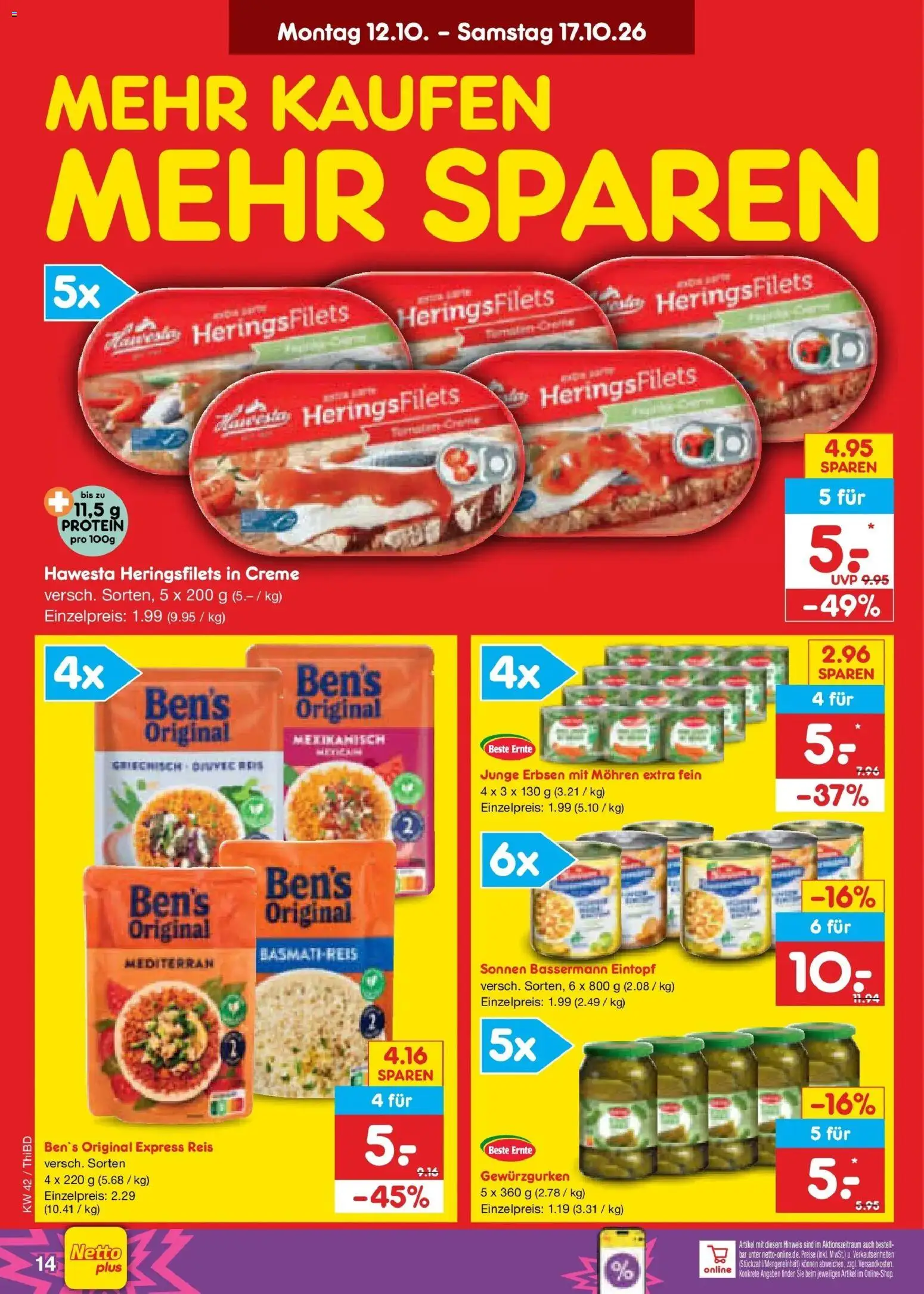 Vorschau von dem Prospekt des Geschäftes Netto Marken-Discount, gültig ab dem 12.10.2026 - Reis, Erbsen, Basmatireis, Creme, Mohren