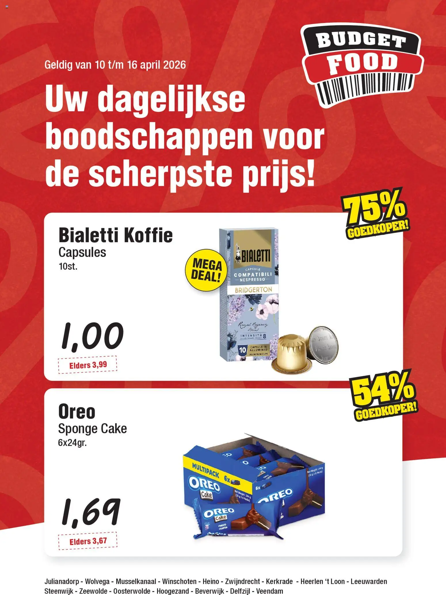 Voorbeeld van Budget Food folder van winkel Budget Food geldig vanaf 10-04-2026 - Koffie, Cake, Oreo, Capsules, Capsule