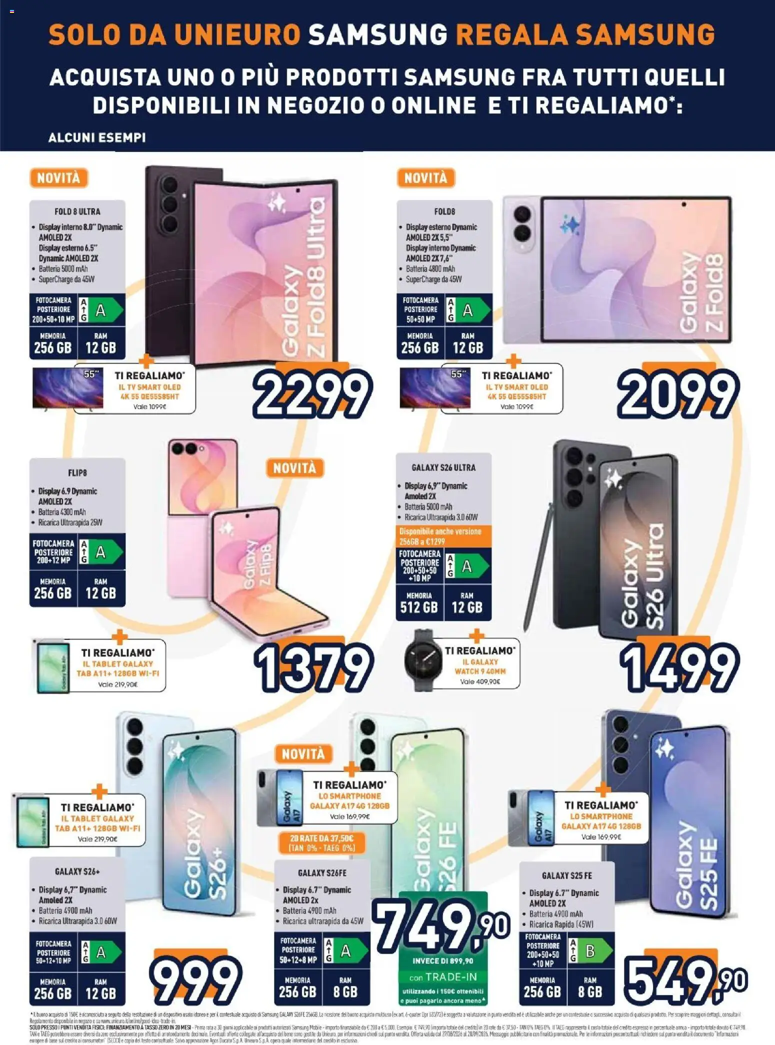 Anteprima dell'opuscolo Unieuro volantino Samsung dal negozio Unieuro valido da 07/09/2026 - Samsung, Smartphone, Samsung Galaxy, Mobile, TV, Tablet, Batteria, Fotocamera