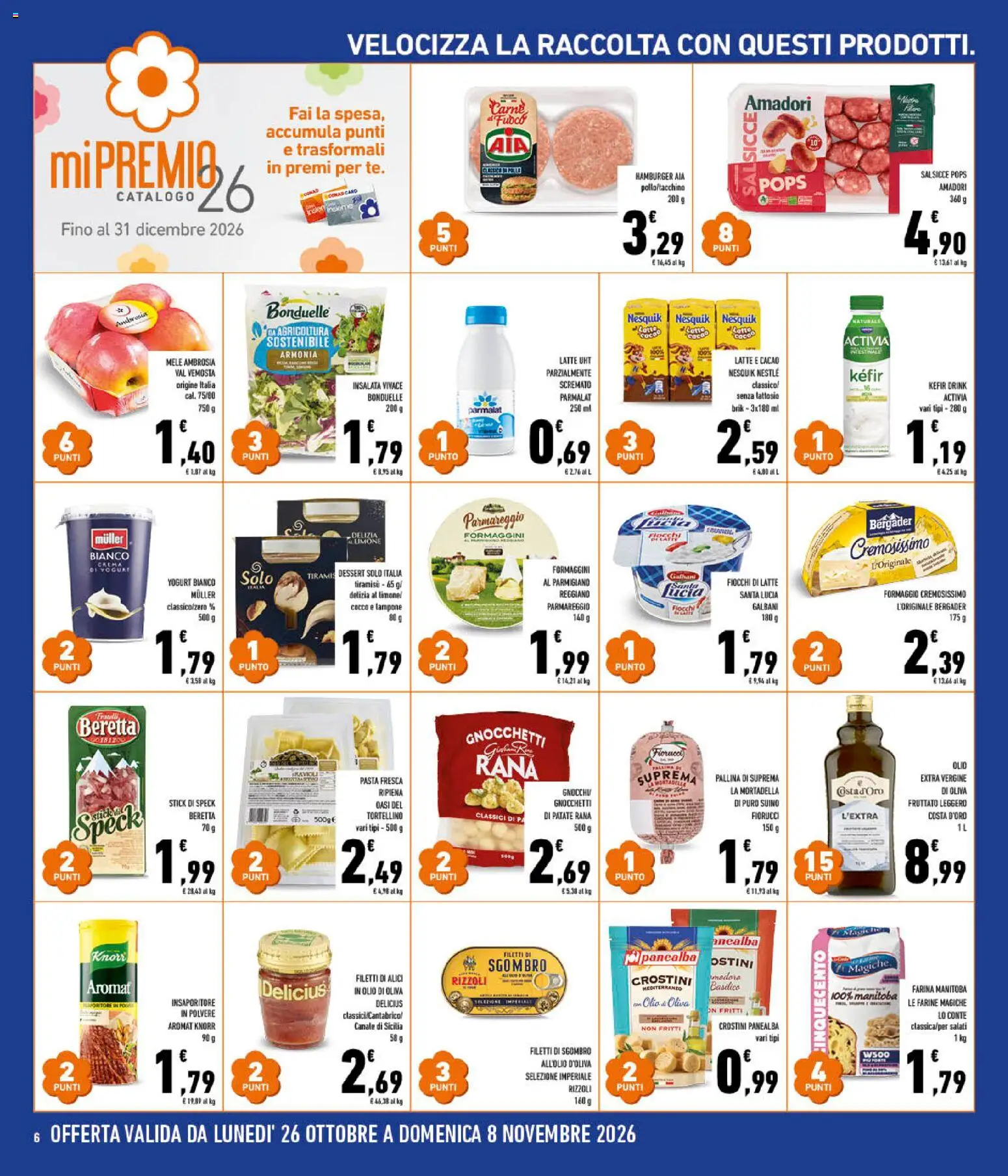 Anteprima dell'opuscolo Conad volantino Convenienza Più Lazio dal negozio Conad valido da 28/10/2026 - Pasta, Olio di Oliva, Olio, Lampone, Cocco, Gnocchetti, Yogurt bianco, Bergader formaggio