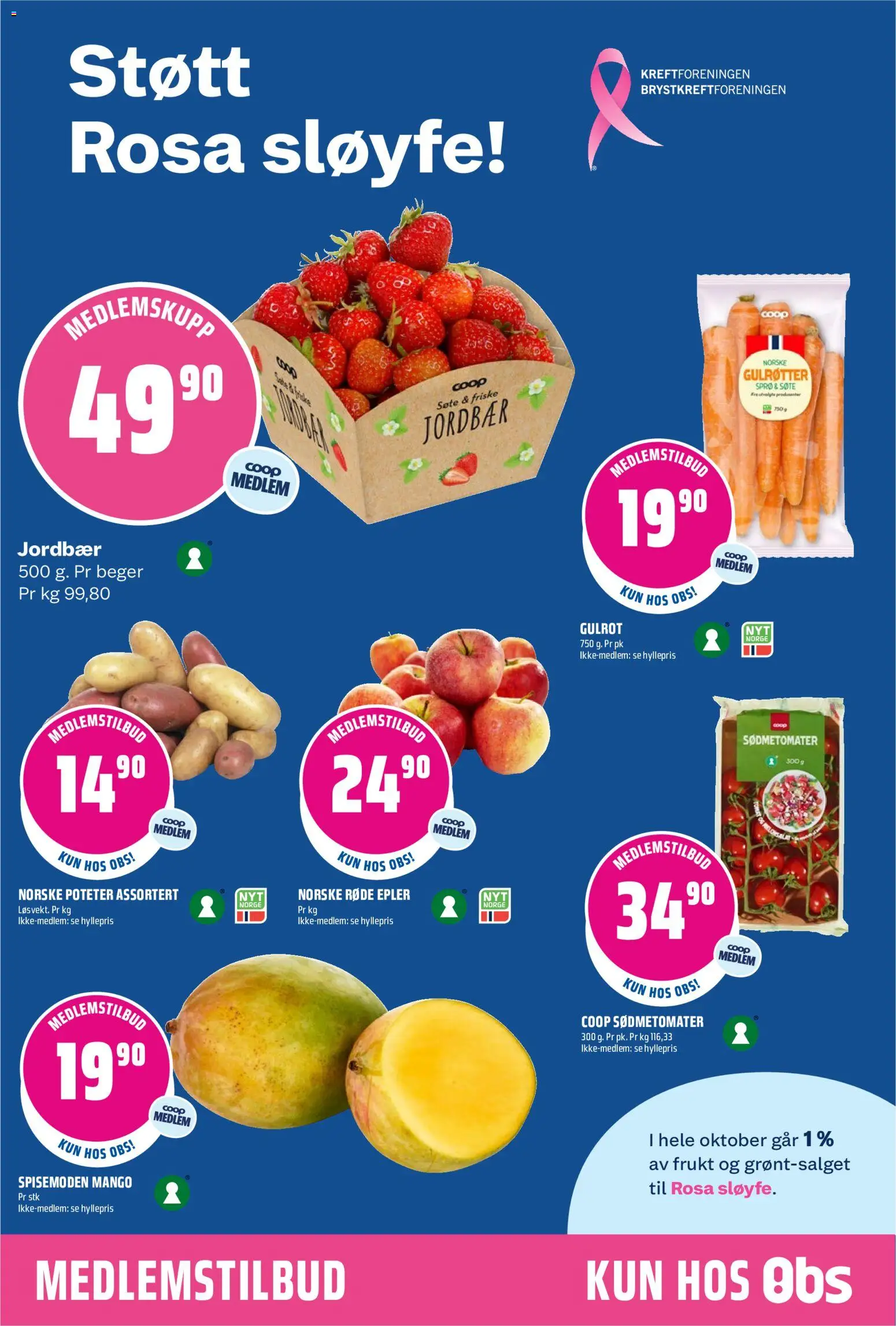 Forhåndsvis Coop Obs kundeavis fra butikk Coop Obs gyldig fra 11/10/2026 - Frukt, Epler, Gulrøtter, Jordbær, Poteter, Mango, Tomat, Sløyfe