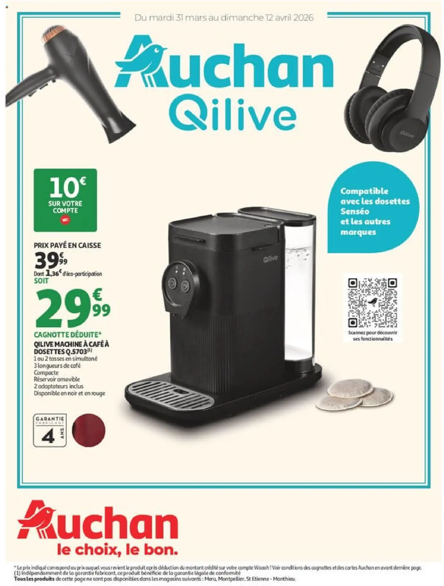 Prévisualisation de Auchan - Produits Qilive du magasin Auchan formulaire valide 31/03/2026 - Café, Scanner, Machine à café, Senseo, Tasses