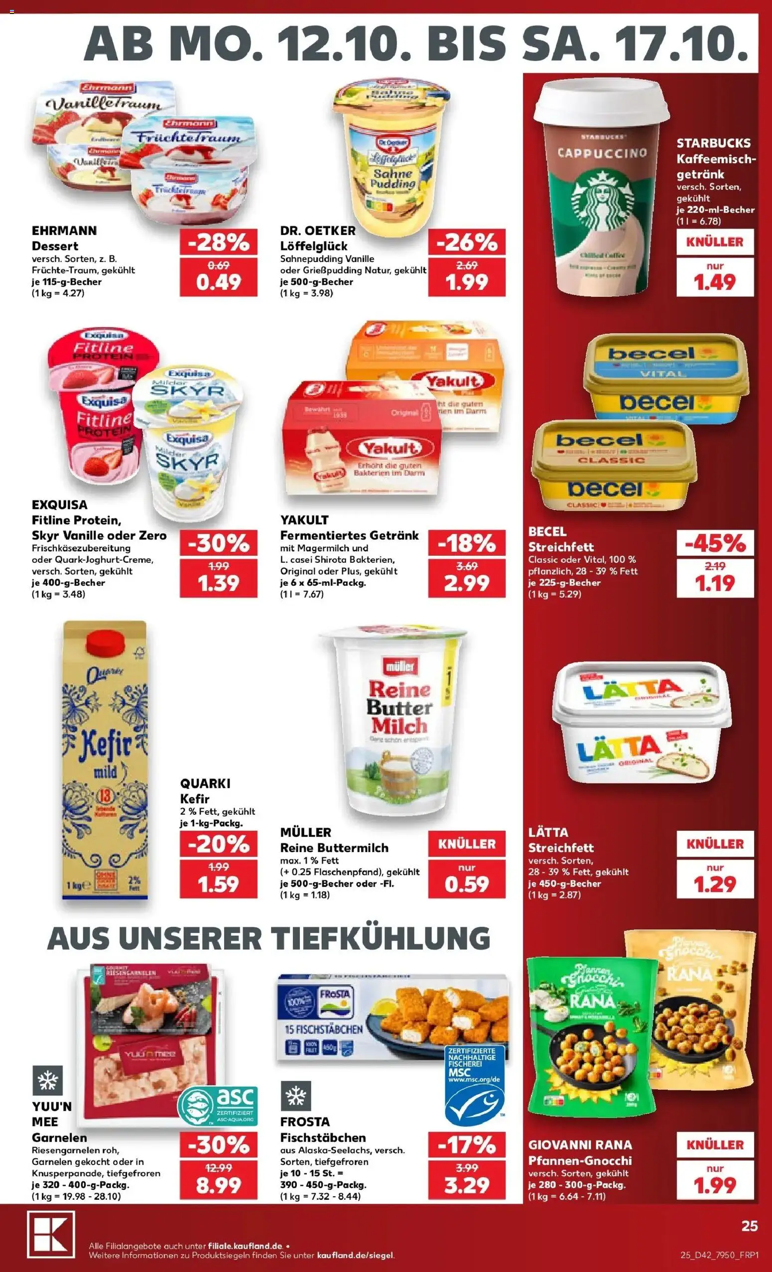 Vorschau von dem Prospekt des Geschäftes Kaufland, gültig ab dem 12.10.2026 - Garnelen, Skyr, Milch, Frosta, Pudding, Vanille, Exquisa, Lätta
