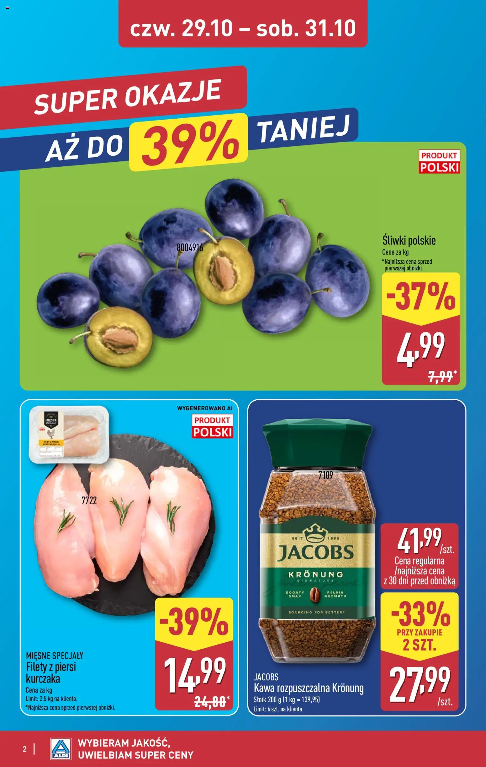 Pogląd gazetki "Aldi gazetka - Oferta weekendowa" ze sklepu Aldi ważnej od 29.10.2026 - Kawa, Jacobs, Piersi, Kawa rozpuszczalna, Śliwki, Specjały