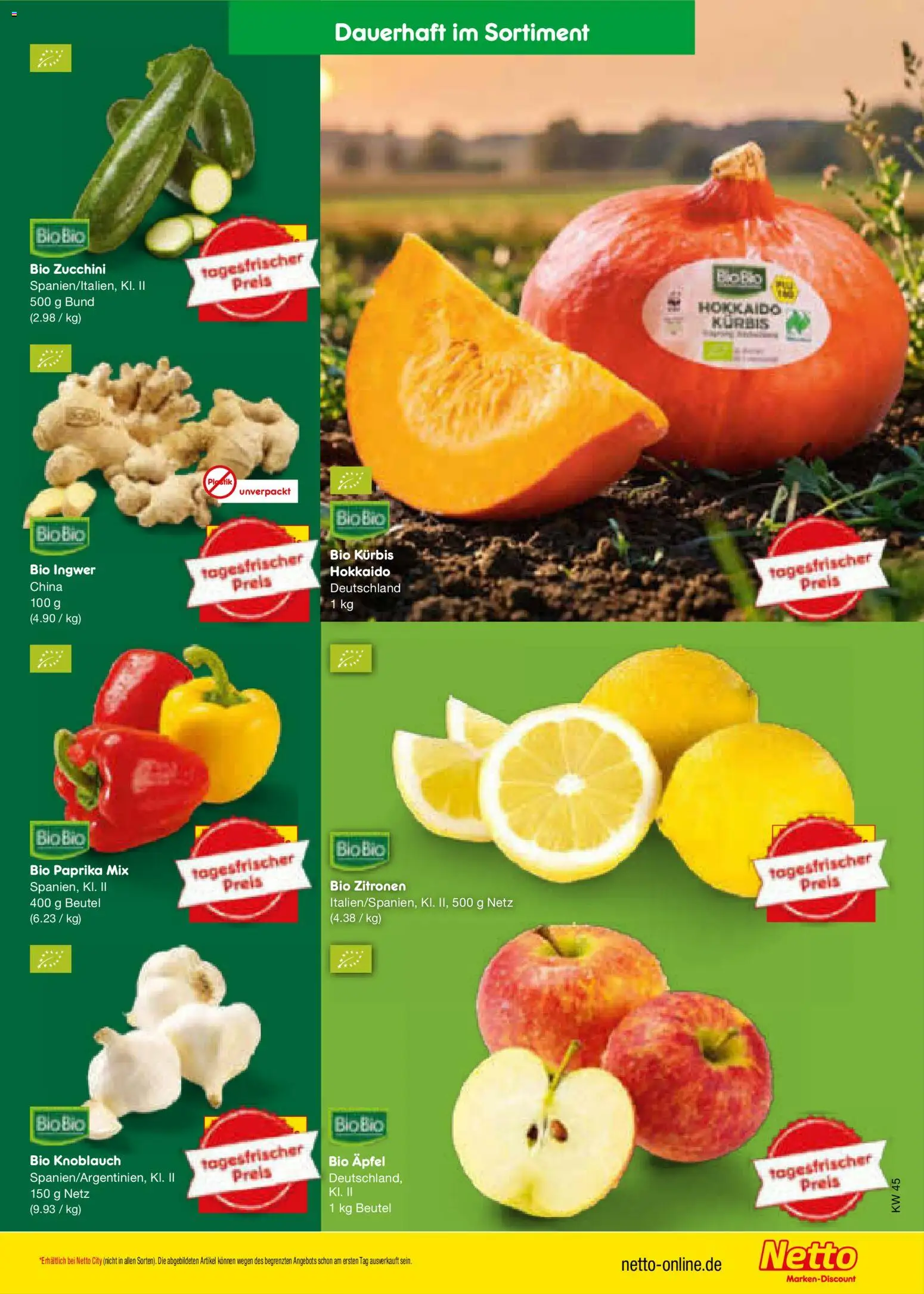 Vorschau von dem Prospekt des Geschäftes Netto Marken-Discount, gültig ab dem 02.11.2026 - Äpfel, Zucchini, Kürbis, Paprika, Knoblauch, Zitronen