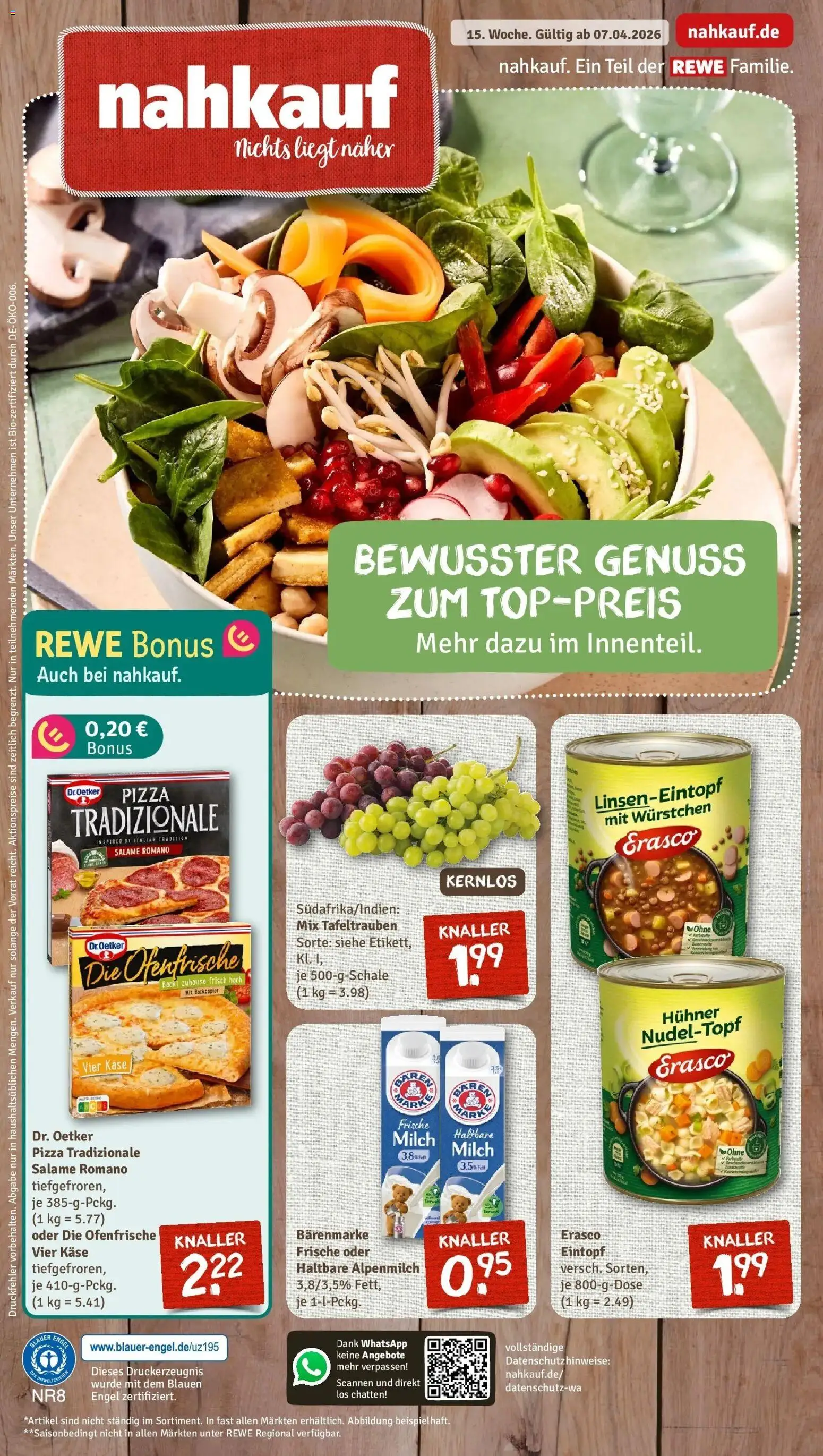 Vorschau von dem Prospekt des Geschäftes Rewe, gültig ab dem 05.04.2026 - Pizza, Käse, Milch, Erasco, Ofenfrische