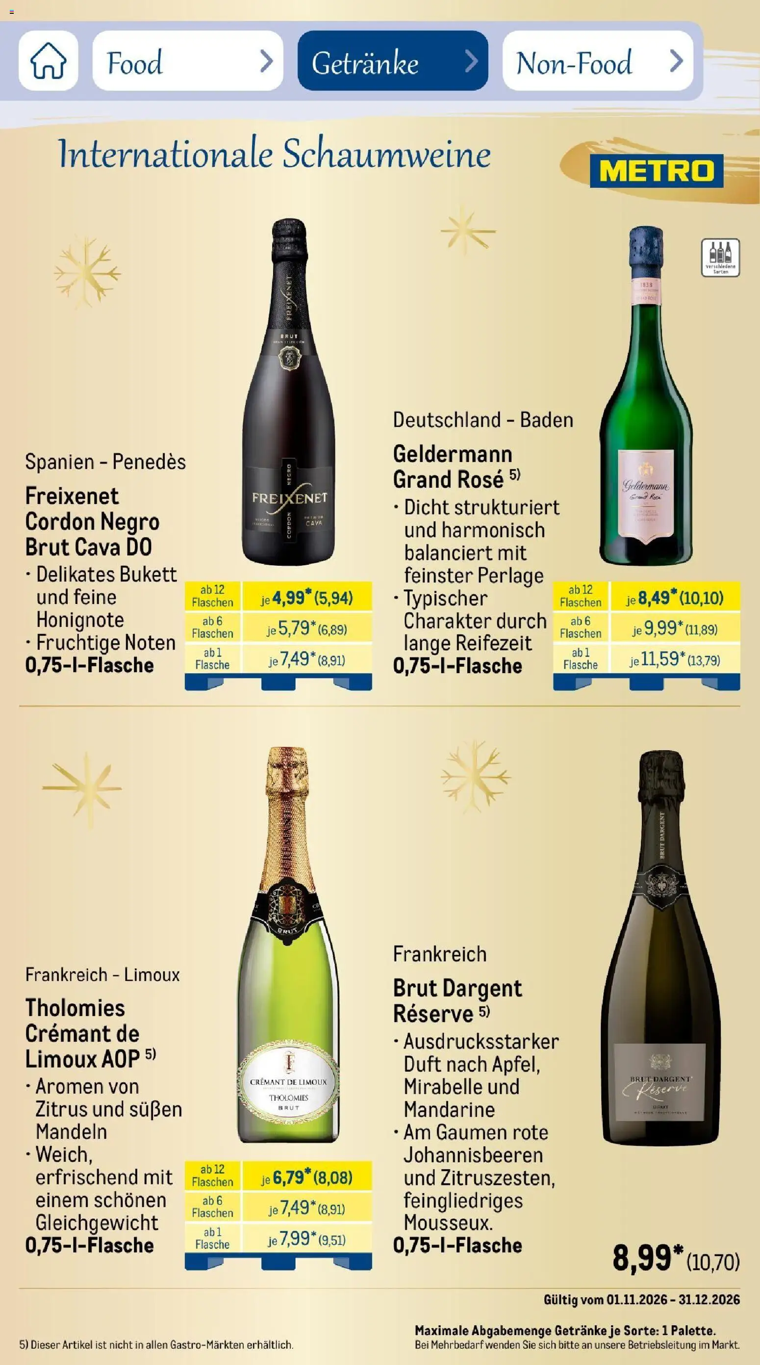 Vorschau von dem Prospekt des Geschäftes Metro, gültig ab dem 01.11.2026 - Mandeln, Duft, Freixenet, Brut dargent