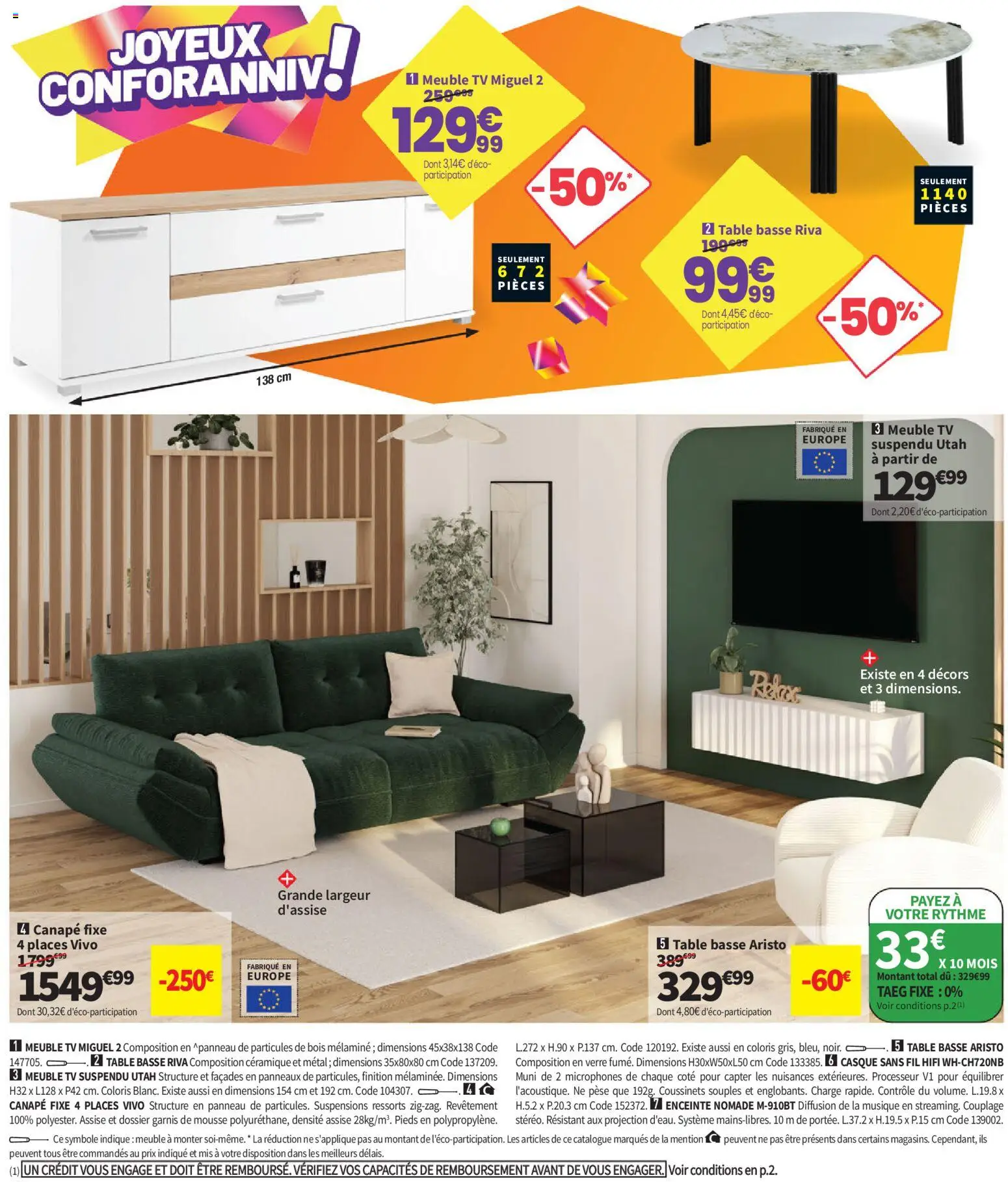 Prévisualisation de Conforama catalogue du magasin Conforama formulaire valide 25/08/2026 - Meuble TV, Canapé, Meuble, Enceinte, Table, Casque, Mousse, Casque sans fil