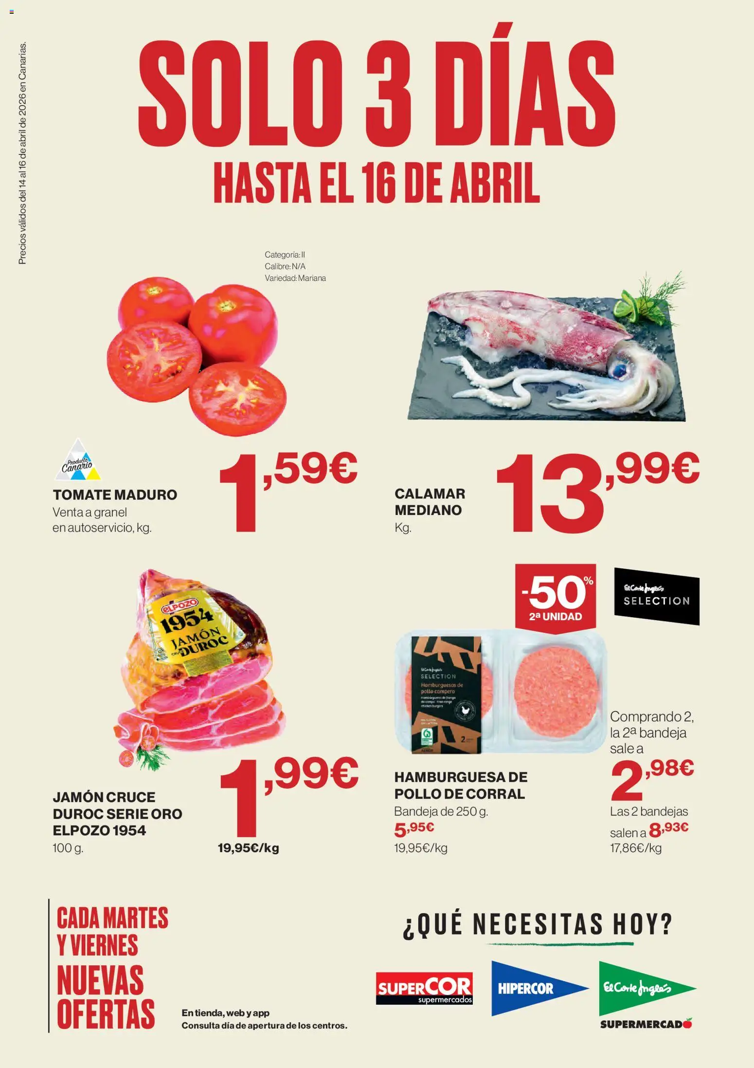 Vista previa del folleto de la tienda Supercor válido desde el 14/04/2026 - Hamburguesa, Jamón, Tomate, Bandeja, Pollo