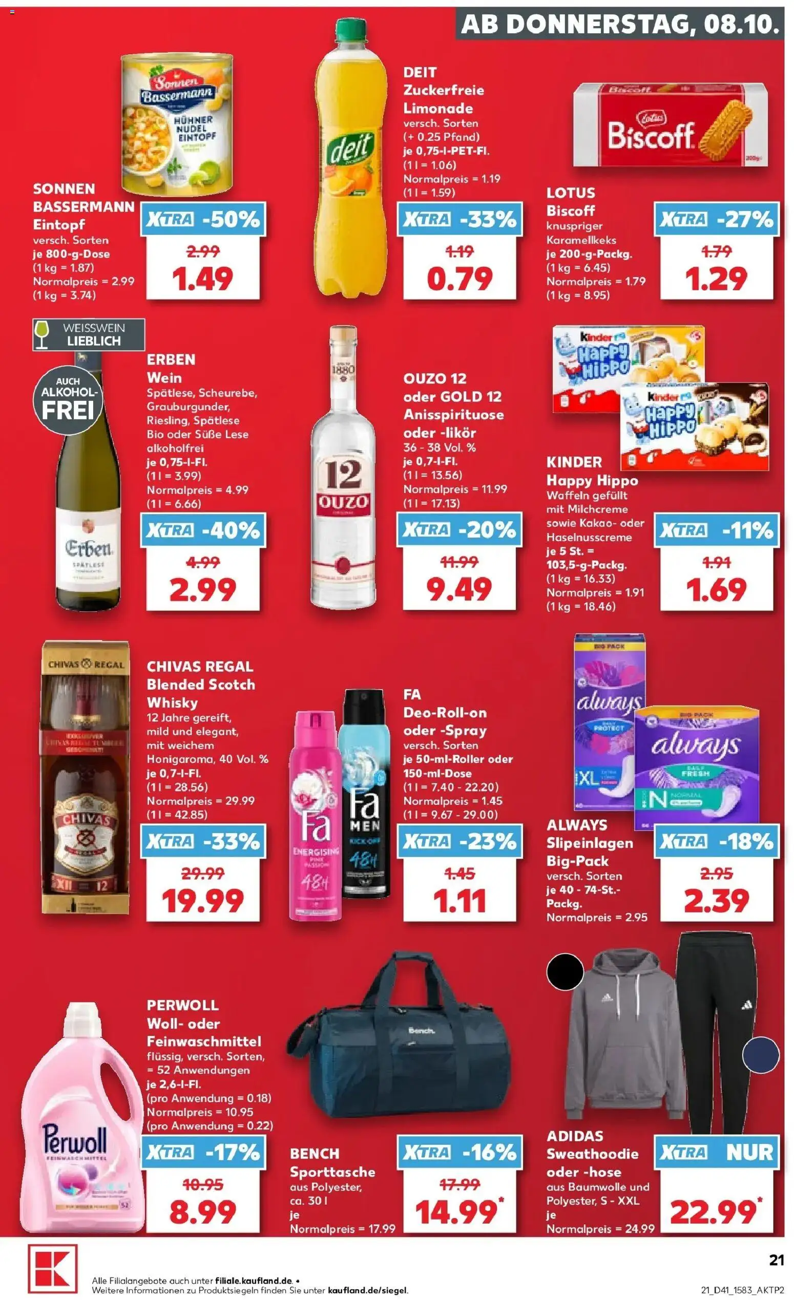 Vorschau von dem Prospekt des Geschäftes Kaufland, gültig ab dem 08.10.2026 - Waffeln, Wein, Whisky, Regal, Alkohol, Weißwein, Likör, Limonade