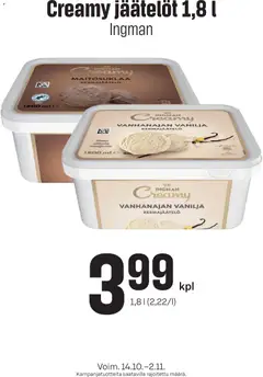 Kaupan Prisma Prisma Creamy jäätelot esikatselu, voimassa 14/10/2026