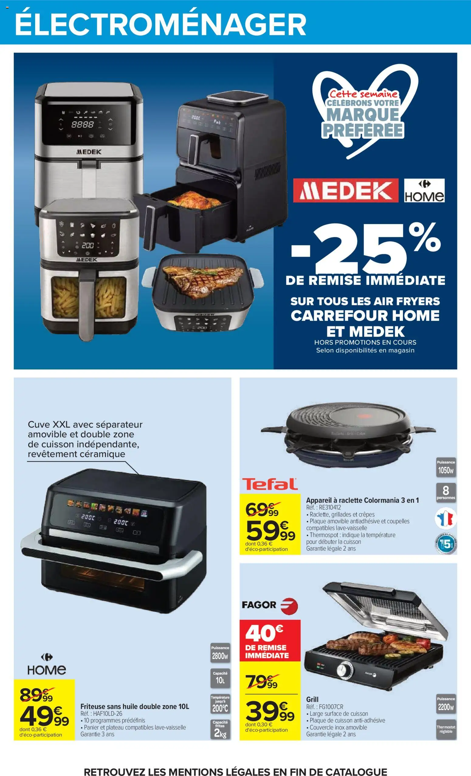 Prévisualisation de Carrefour catalogue du magasin Carrefour formulaire valide 20/10/2026 - Air fryer, Friteuse sans huile, Frites, Panier, Appareil à raclette, Couvercle, Raclette grill, Lave-vaisselle