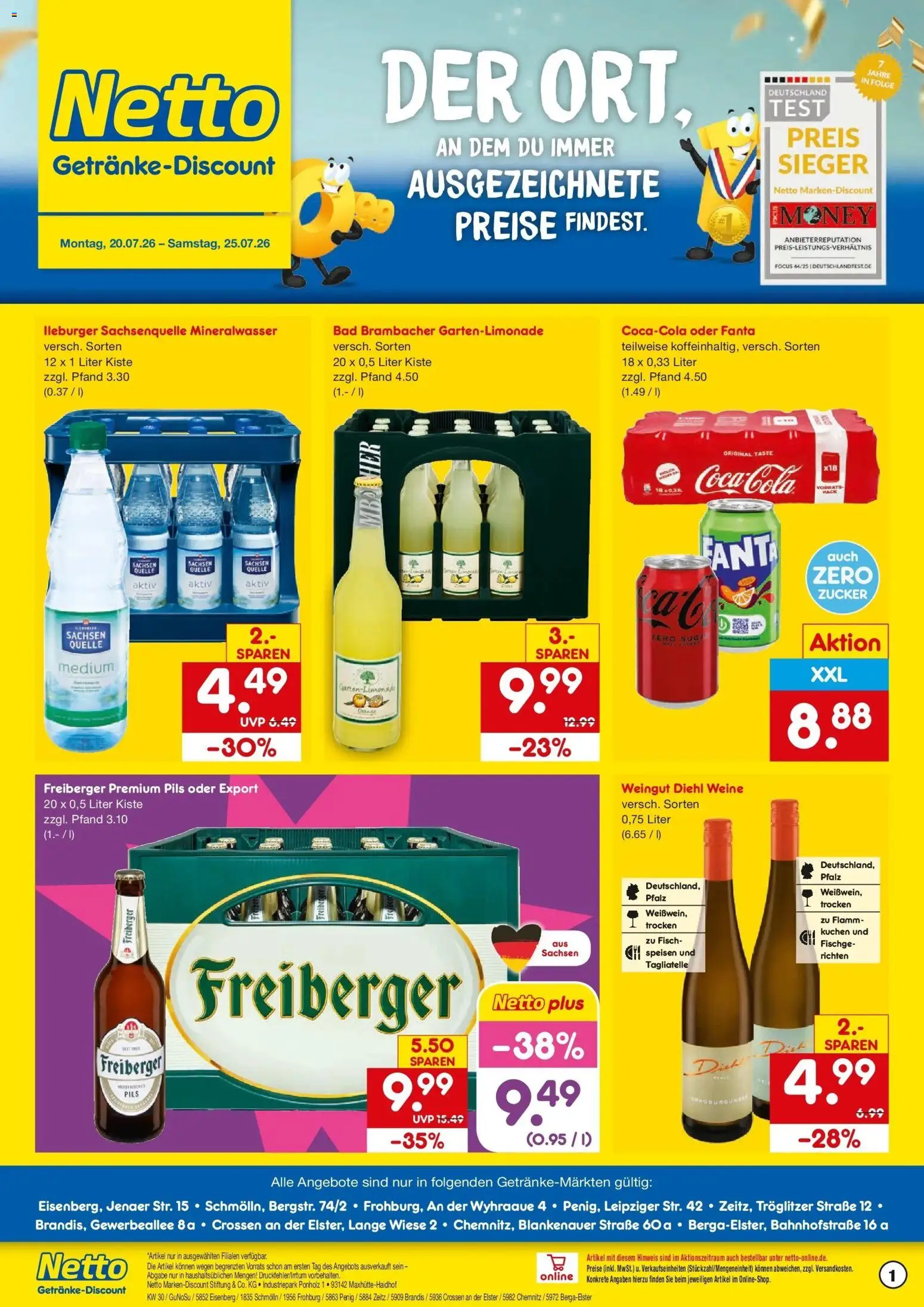 Vorschau von dem Prospekt des Geschäftes Netto Marken-Discount, gültig ab dem 20.07.2026 - Kuchen, Fisch, Bad, Mineralwasser, Zucker, Fanta, Pils