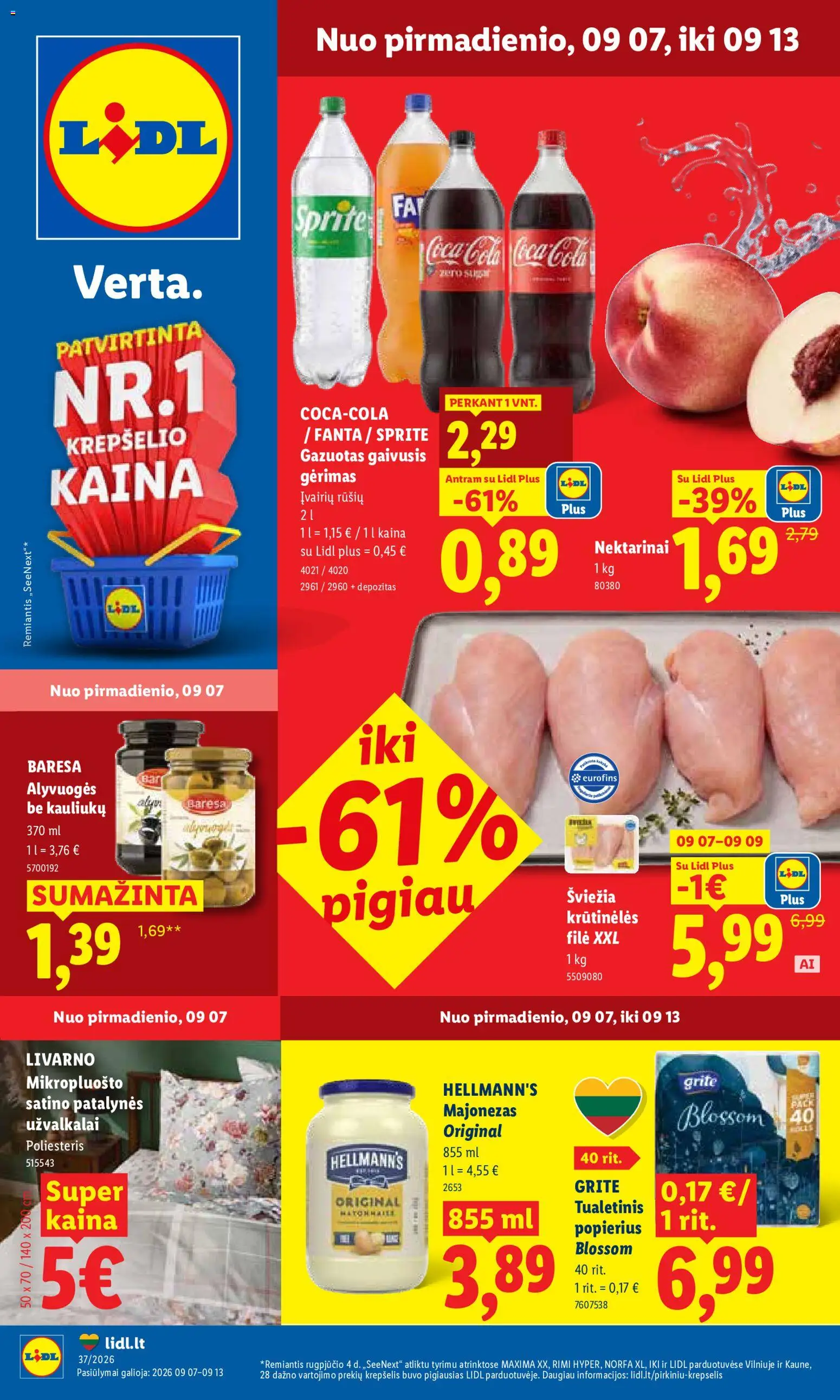 LIDL parduotuvės leidinio LIDL leidinys galiojančio nuo 2026.09.07 peržiūra - Tualetinis popierius, Majonezas, Krepšelis