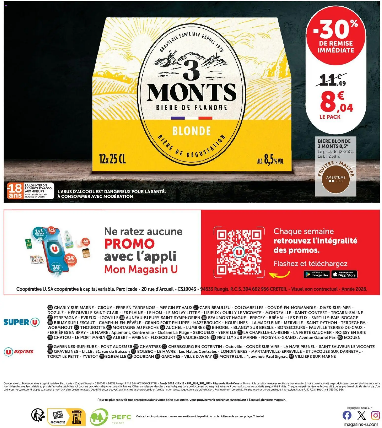 Prévisualisation de U Express - Foire à la bière à prix bas ! du magasin U Express formulaire valide 27/10/2026 - Madeleine, Store, Bière, Impression, Perche, Brie, Bière blonde