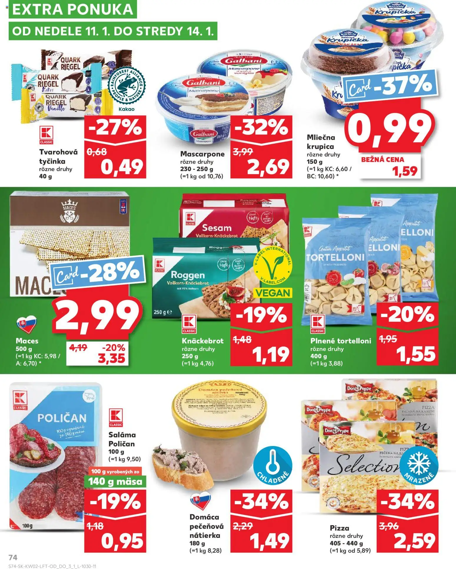 Náhľad Kaufland letáku platného od 08.01.2026 - Pizza, Mascarpone, Krupica, Kakao, Nátierka, Saláma, Tvarohová tyčinka