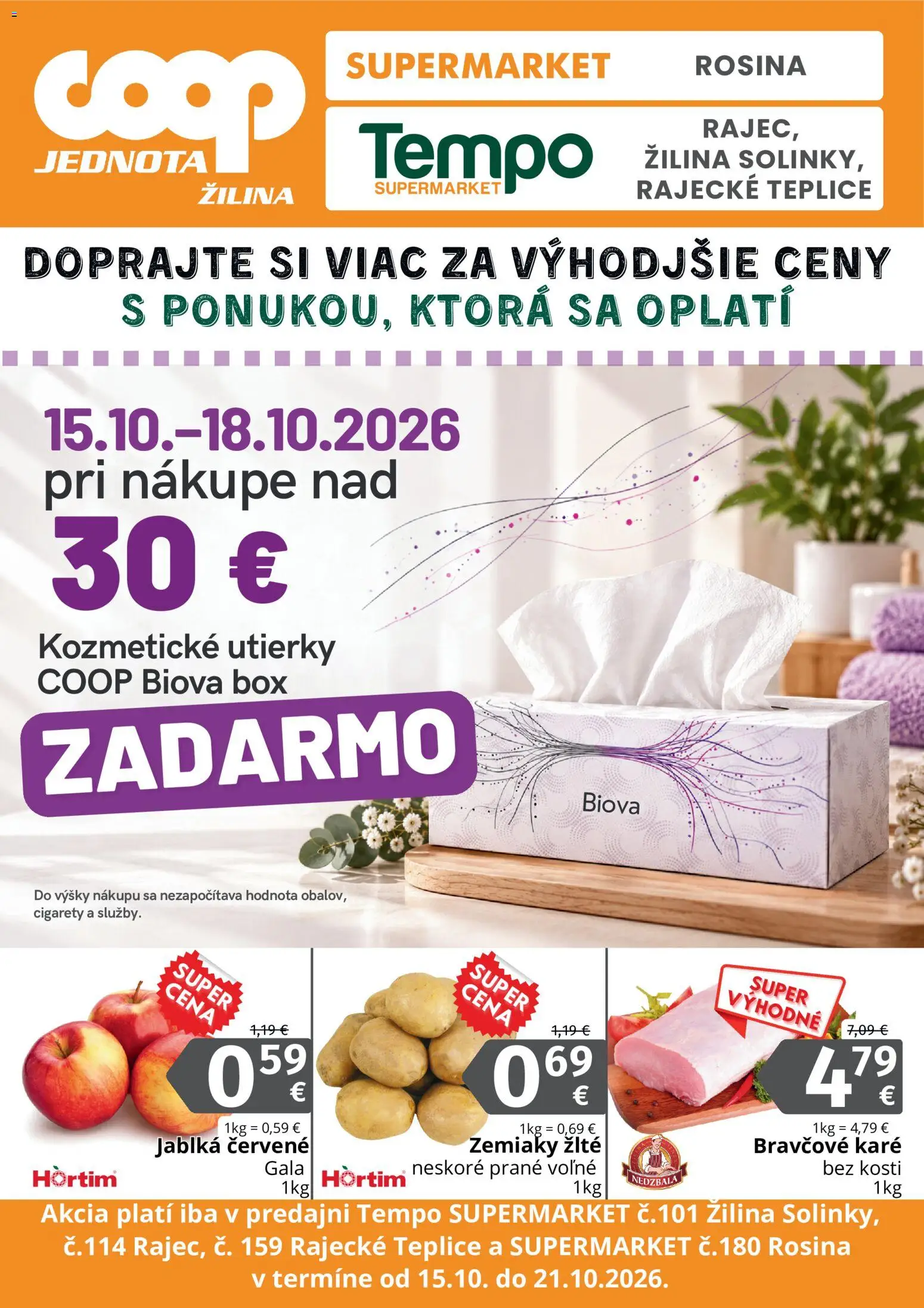 Náhľad COOP Jednota letáku platného od 15.10.2026 - Bravčové karé, Zemiaky, Jablká, Utierky