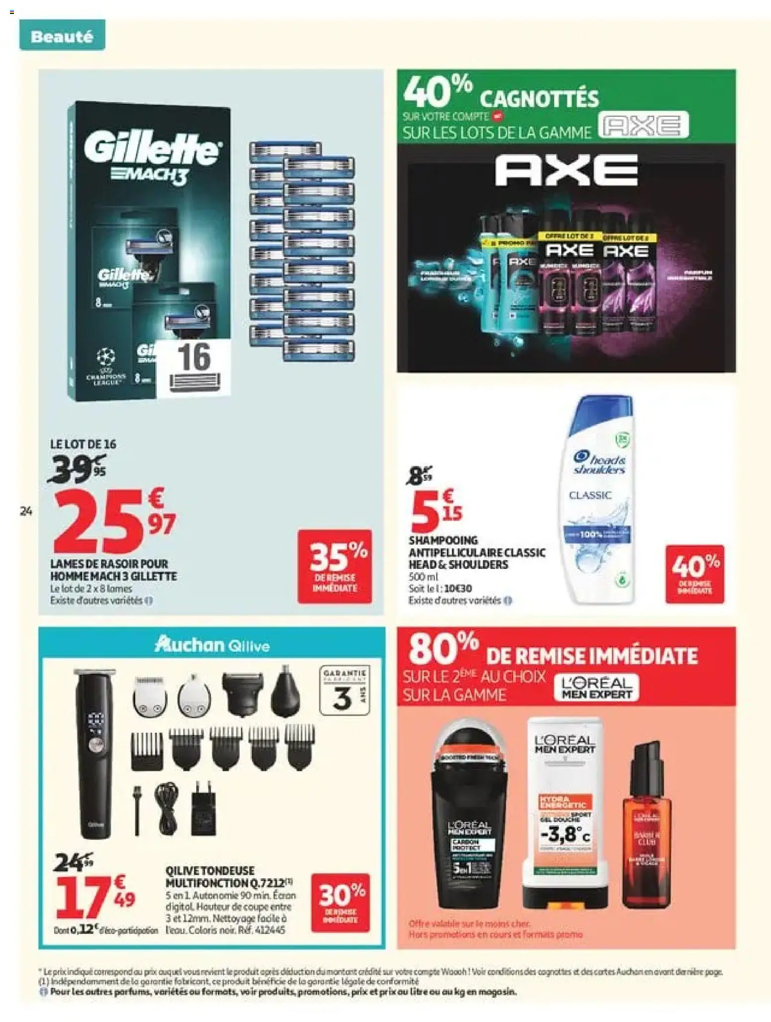 Prévisualisation de Auchan Tops rentrée supers du magasin Auchan formulaire valide 01/09/2026 - Tondeuse, Shampooing, Rasoir, Axe, Shampooing antipelliculaire, Head & Shoulders